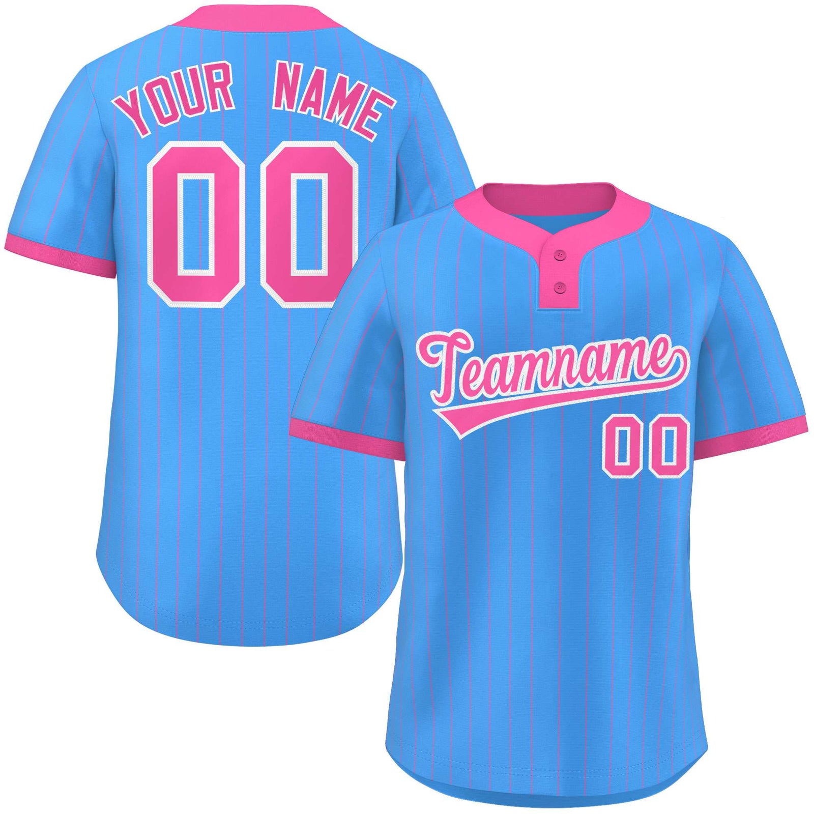 Custom Powder Blue Pink Stripe Fashion Authentic Two-Button Softball Jersey