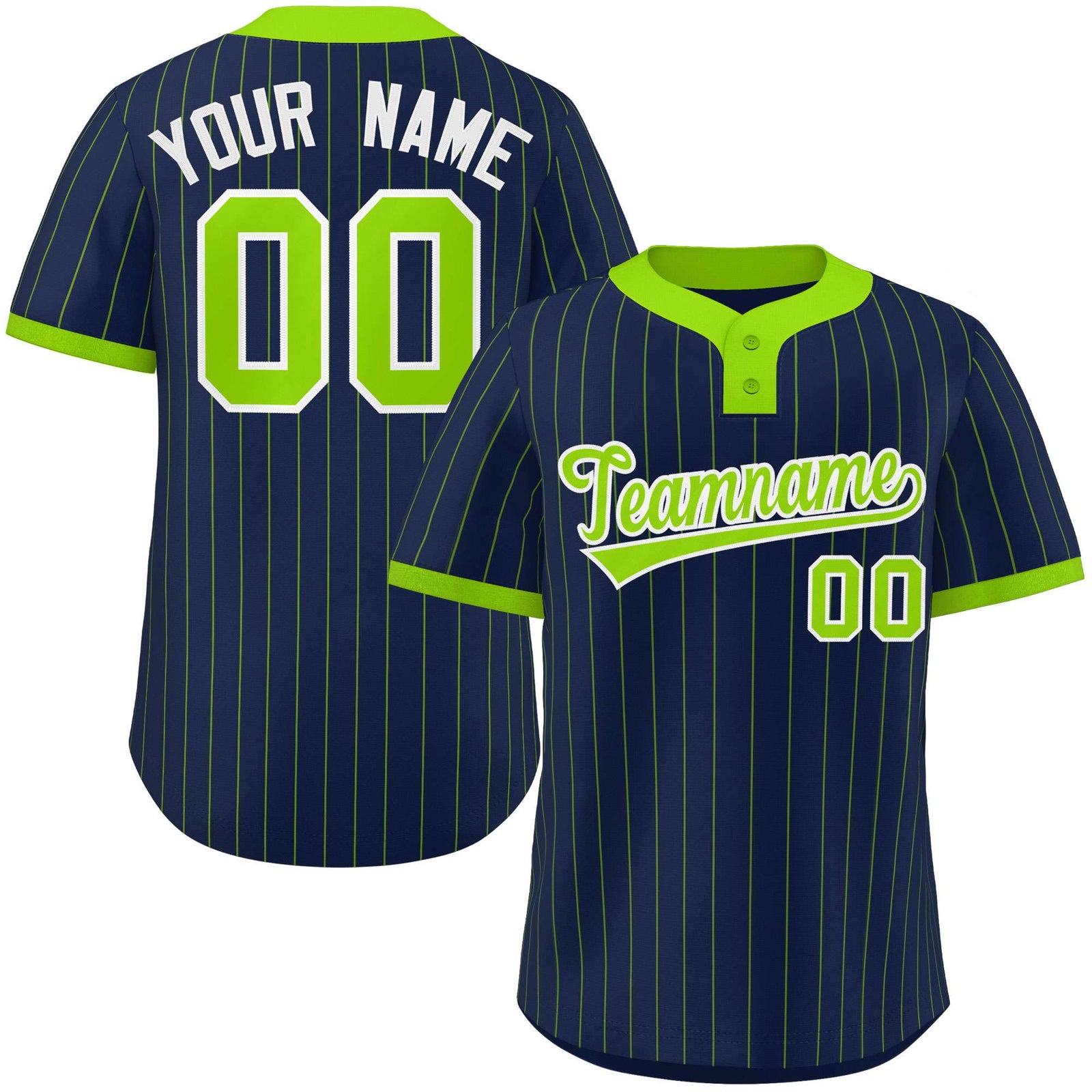 Custom Navy Neon Green Stripe Fashion Authentic Two-Button Softball Jersey