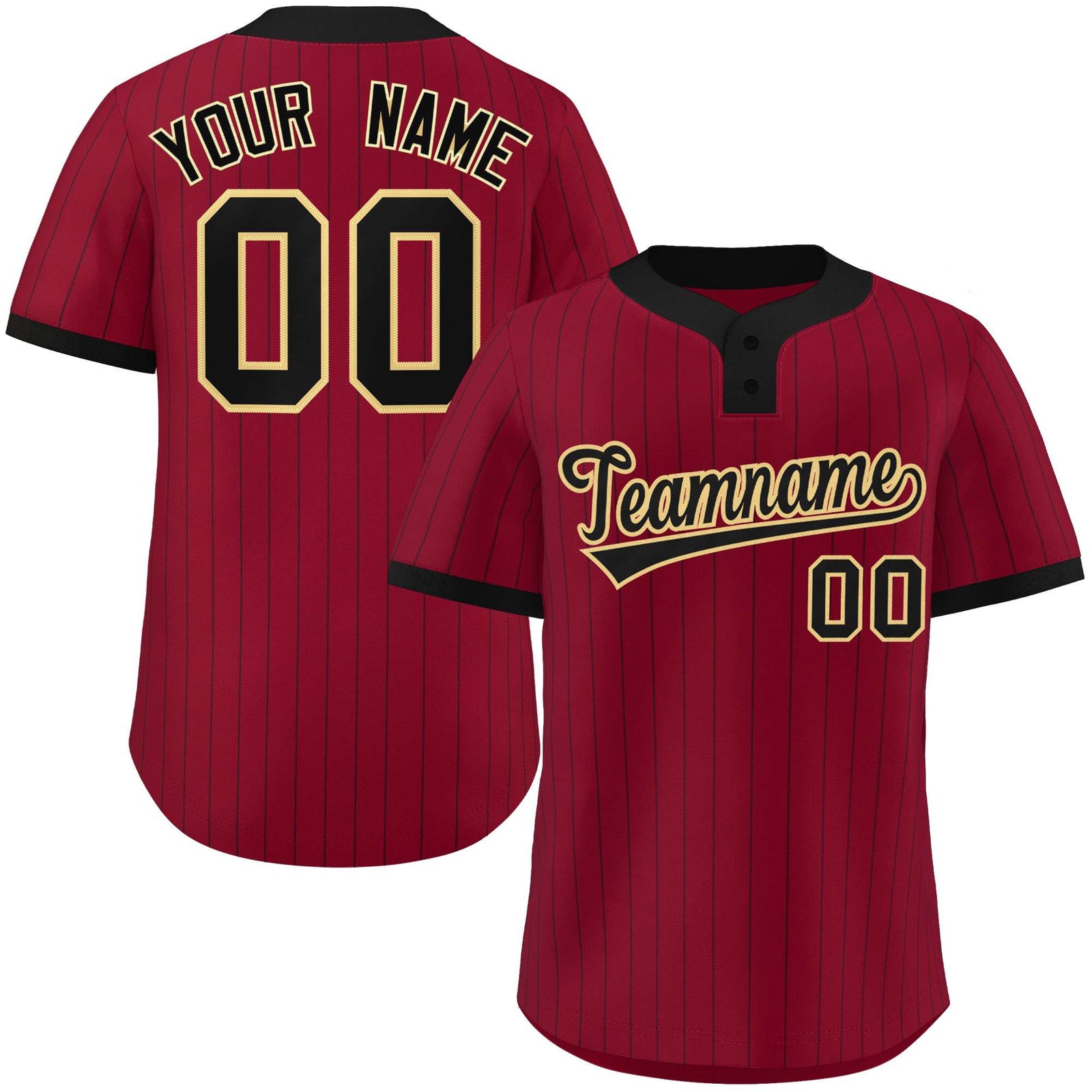 Custom Crimson Black Stripe Fashion Authentic Two-Button Softball Jersey
