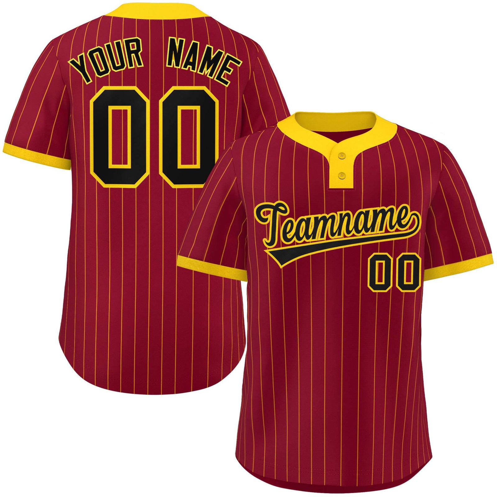 Custom Crimson Gold Stripe Fashion Authentic Two-Button Softball Jersey