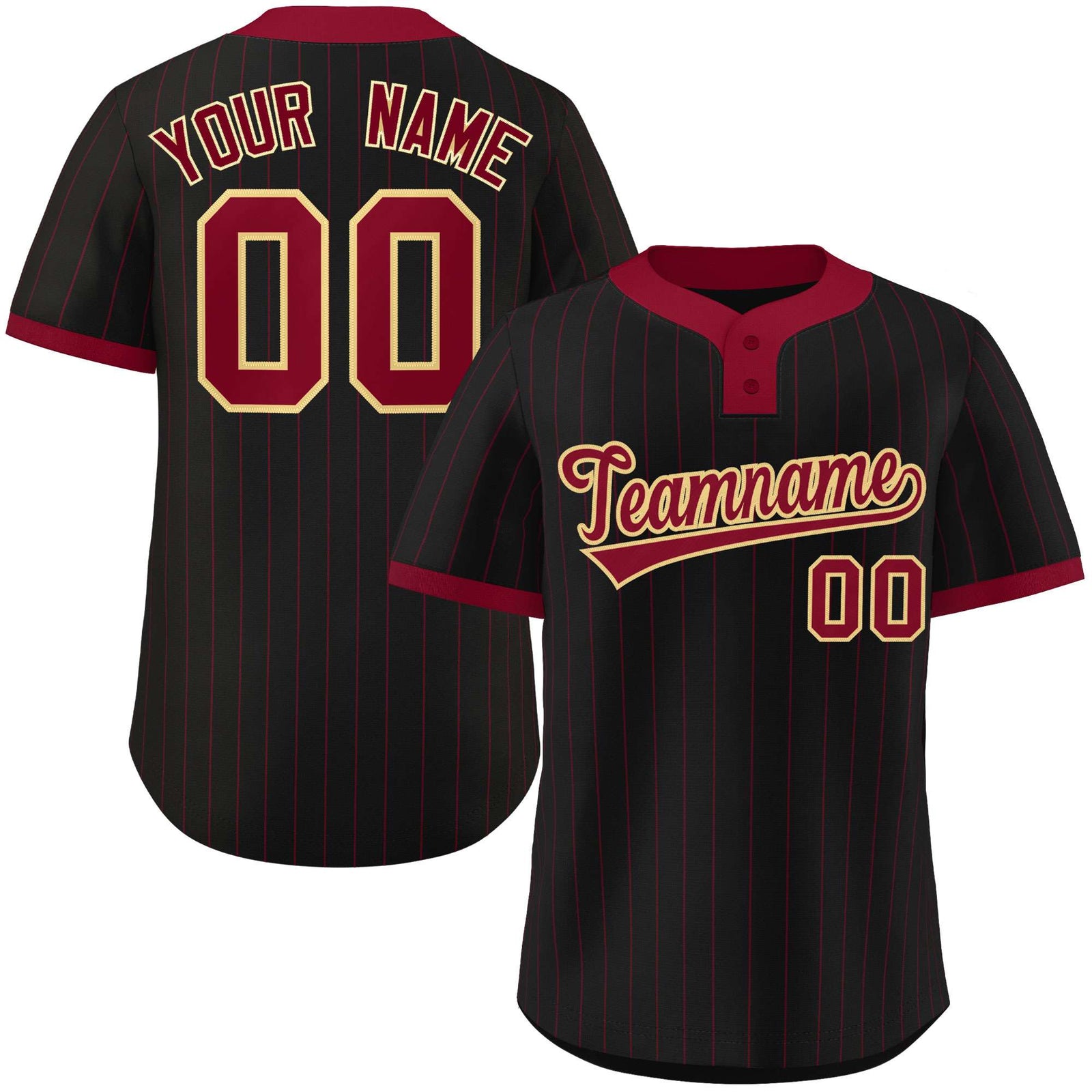 Custom Black Crimson Stripe Fashion Authentic Two-Button Softball Jersey