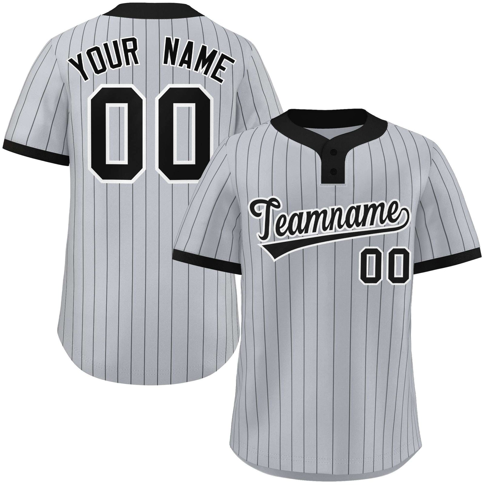 Custom Gray Black Stripe Fashion Authentic Two-Button Softball Jersey