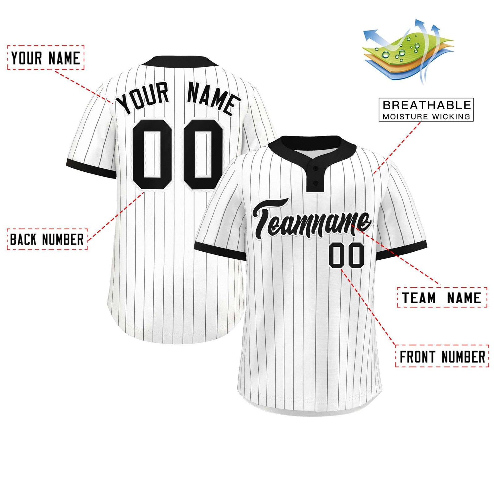 Custom White Black Stripe Fashion Authentic Two-Button Softball Jersey