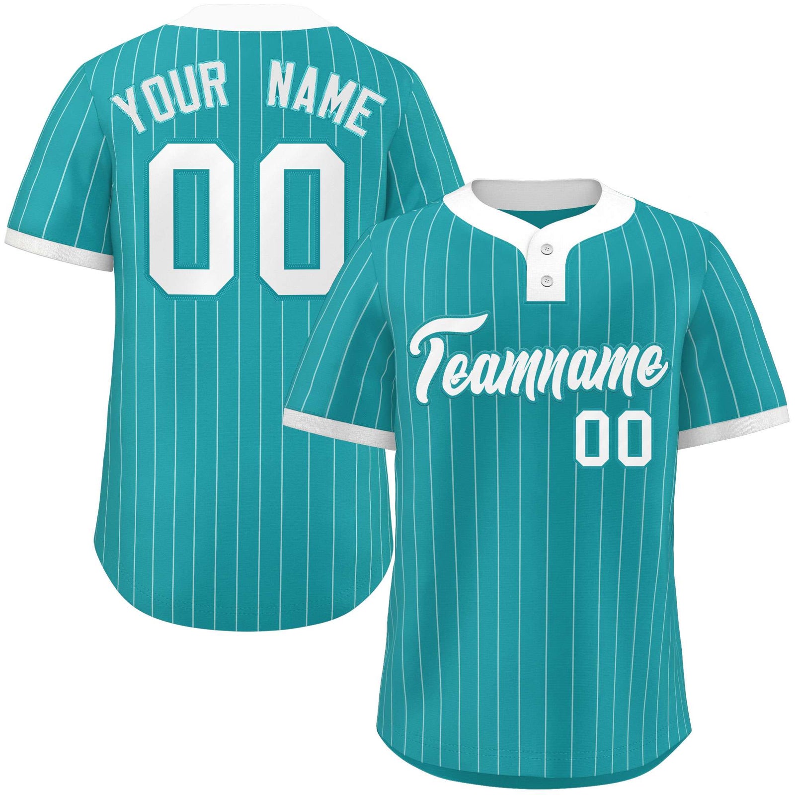 Custom Aqua White Stripe Fashion Authentic Two-Button Softball Jersey