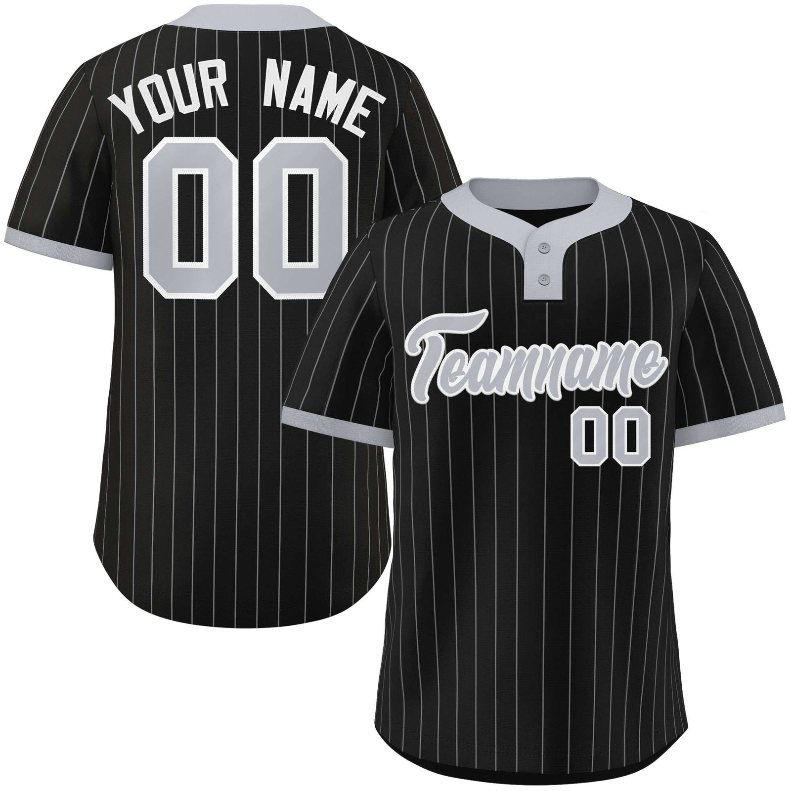 Custom Black Gray Stripe Fashion Authentic Two-Button Softball Jersey