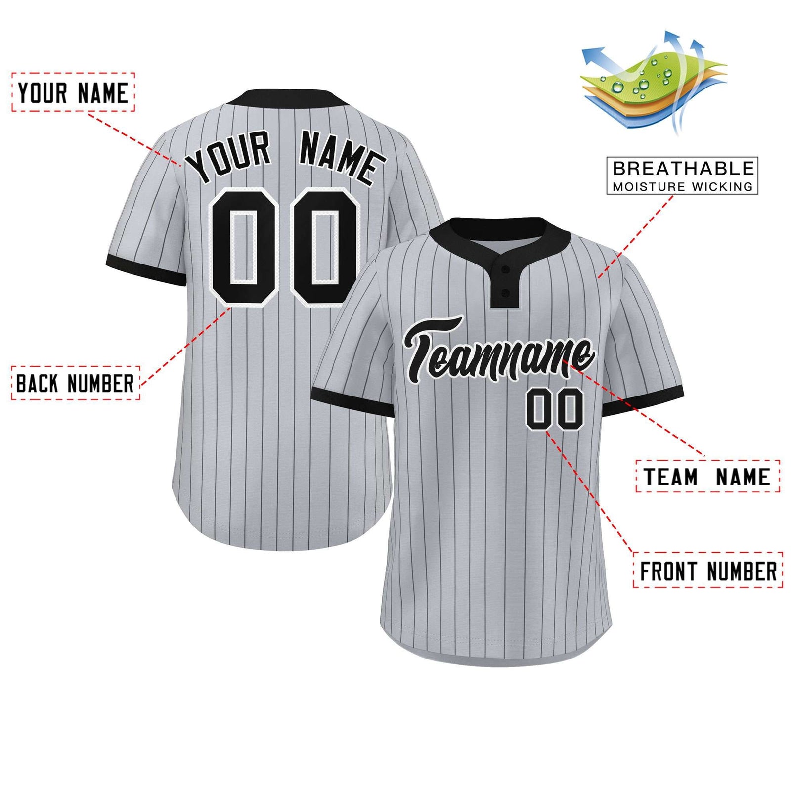 Custom Gray Black Stripe Fashion Authentic Two-Button Softball Jersey