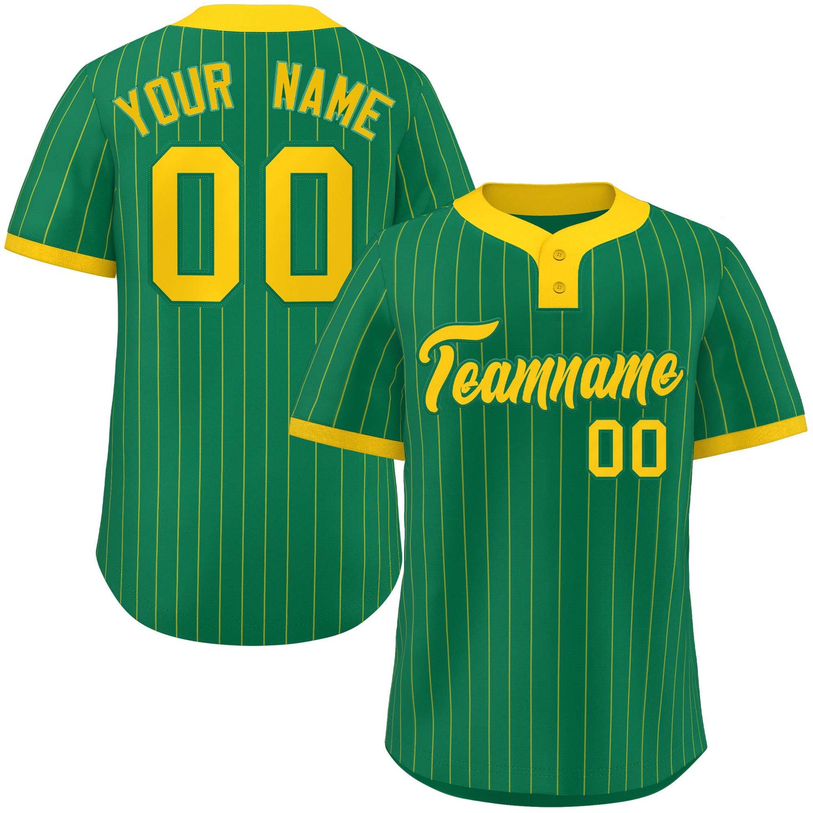 Custom Kelly Green Gold Stripe Fashion Authentic Two-Button Softball Jersey