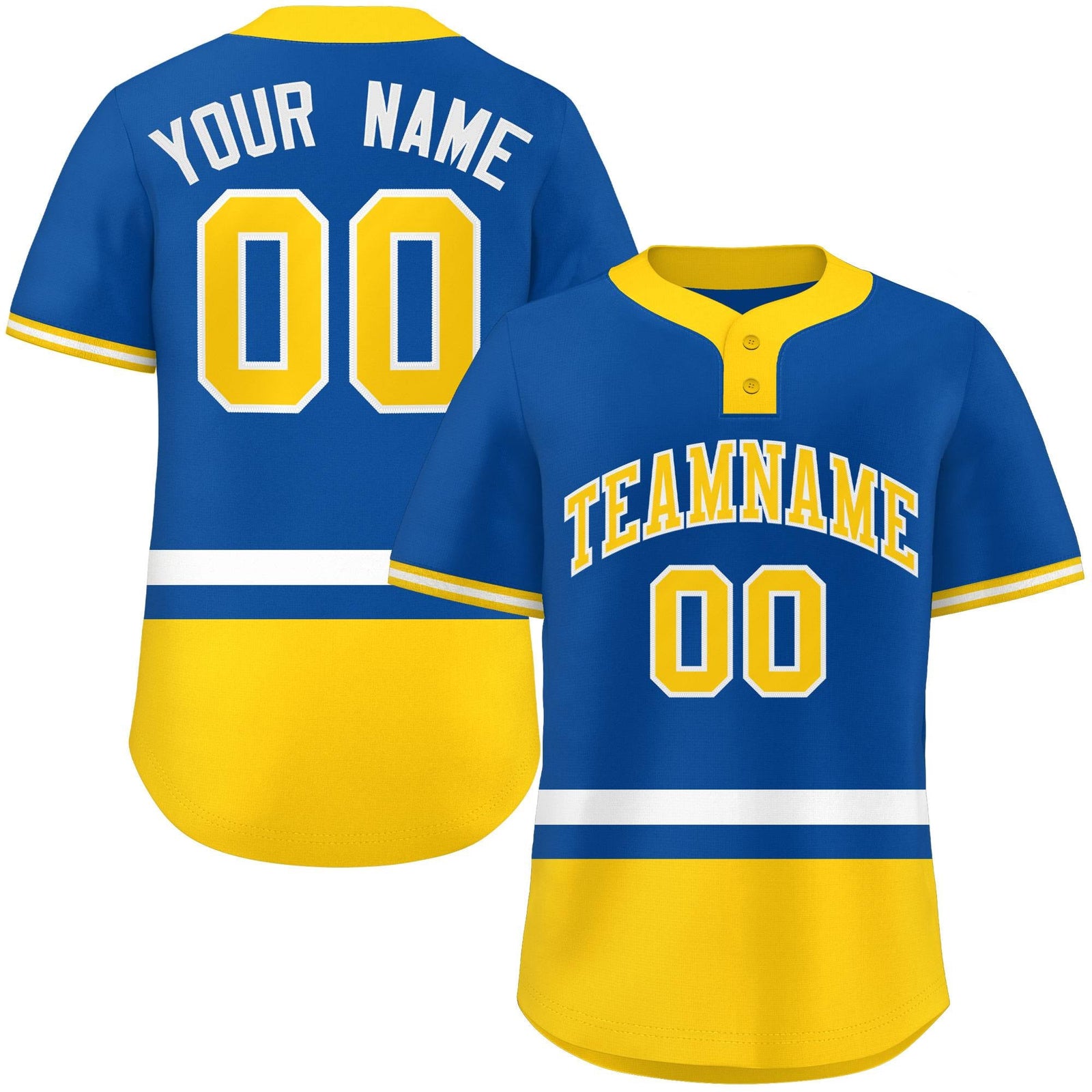Custom Royal White-Gold Color Block Personalized Authentic Two-Button Softball Jersey
