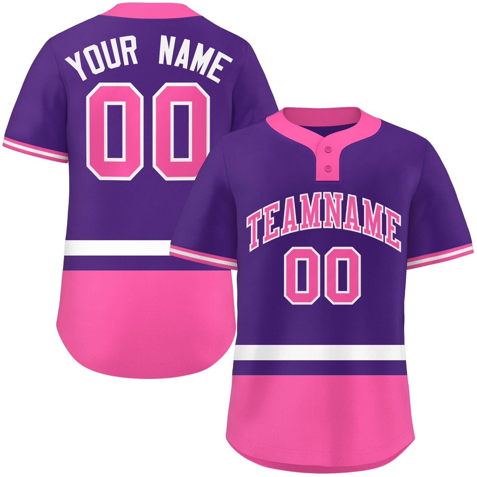 Custom Purple White-Pink Color Block Personalized Authentic Two-Button Softball Jersey