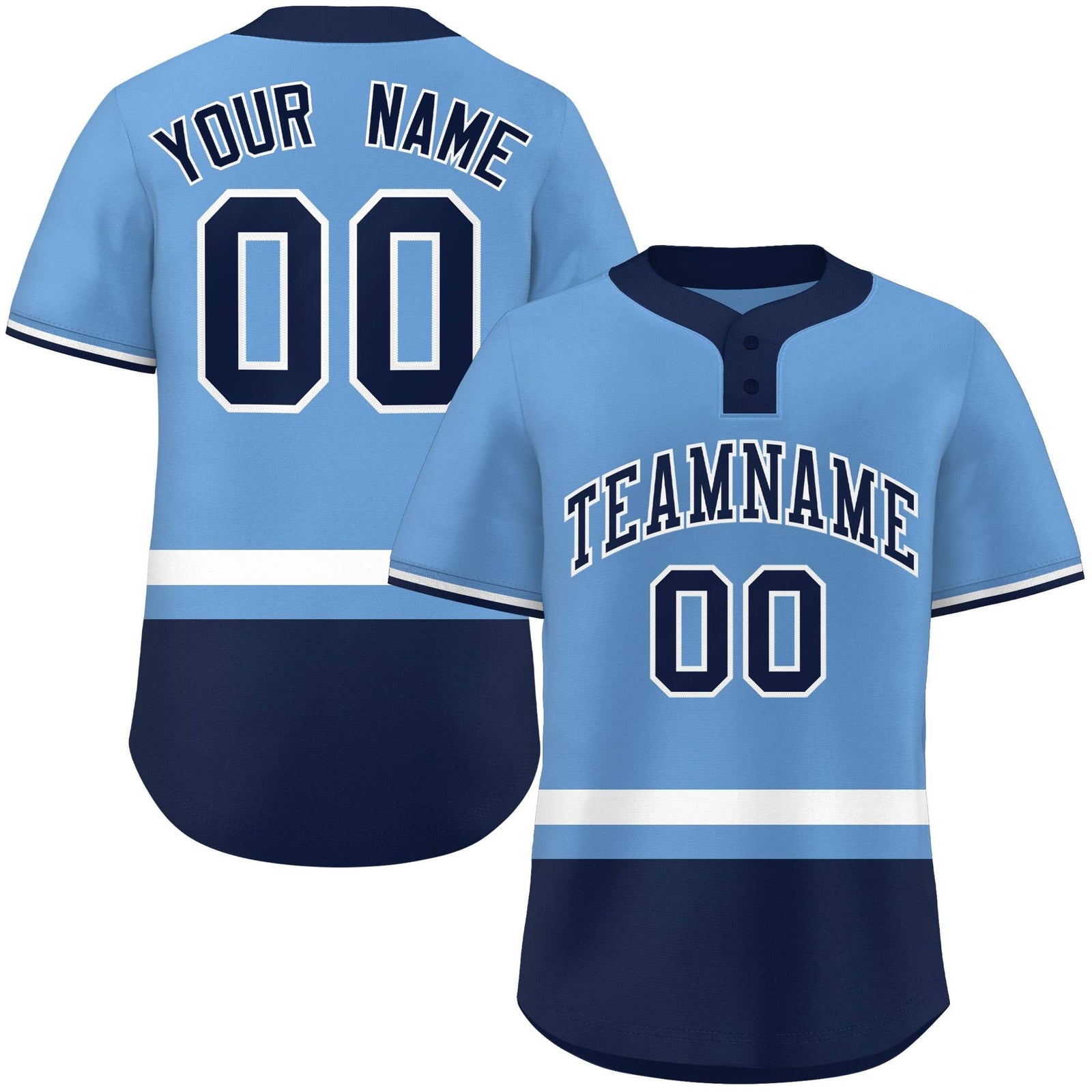 Custom Light Blue White-Navy Color Block Personalized Authentic Two-Button Softball Jersey
