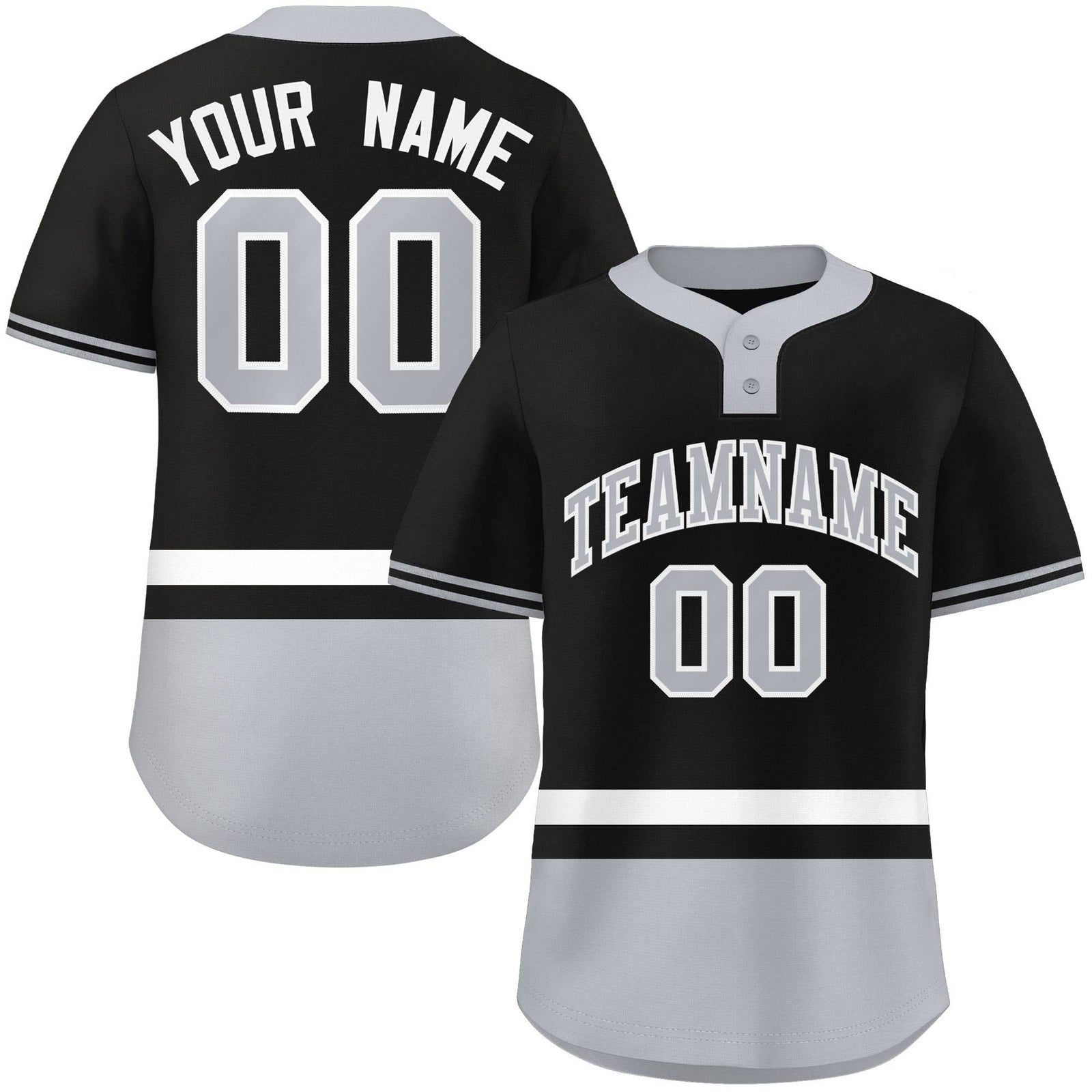 Custom Black White-Gray Color Block Personalized Authentic Two-Button Softball Jersey