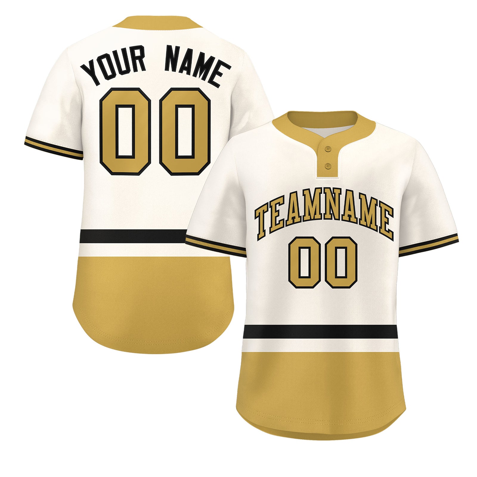 Custom Cream Black-Old Gold Color Block Personalized Authentic Two-Button Softball Jersey