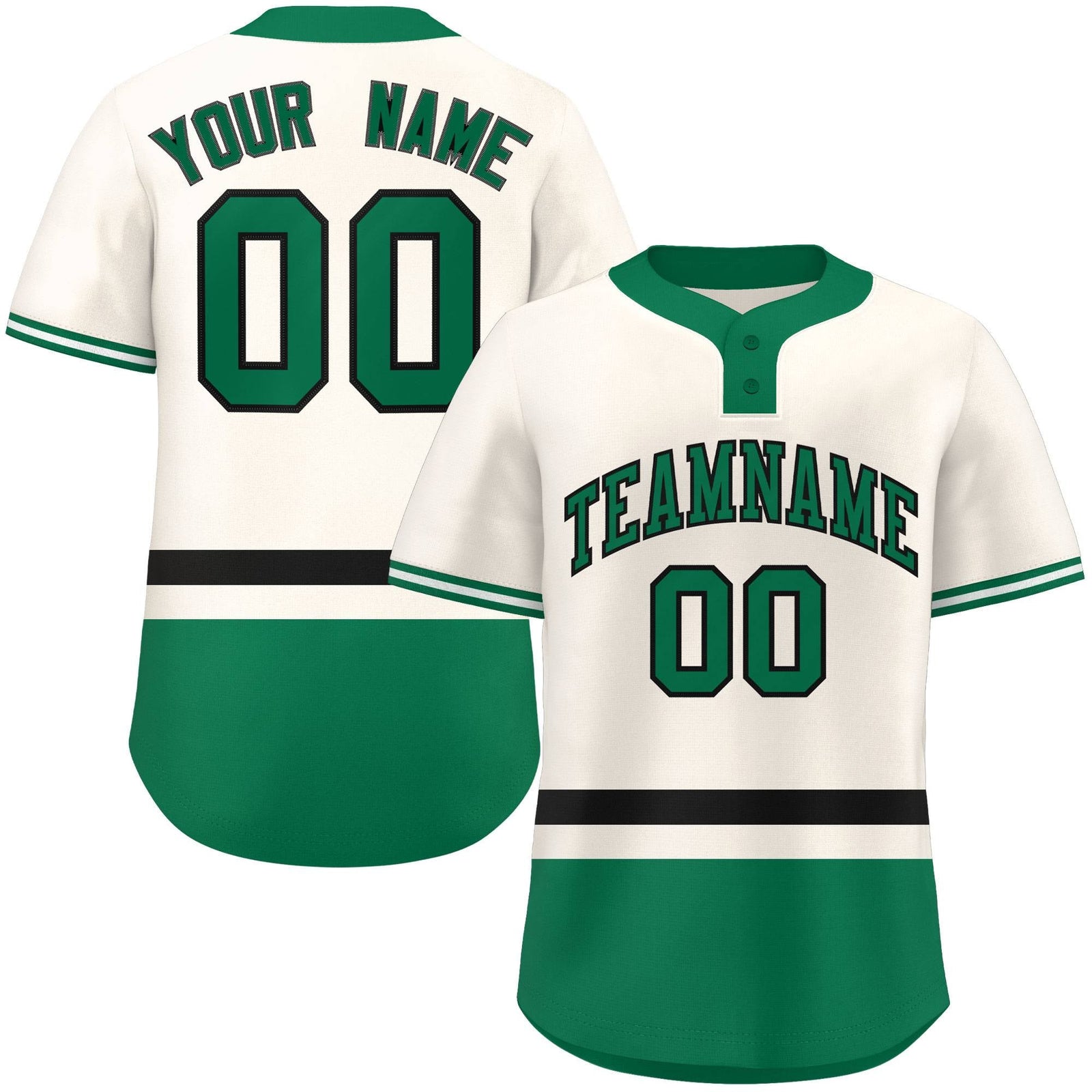 Custom Cream Black-Kelly Green Color Block Personalized Authentic Two-Button Softball Jersey