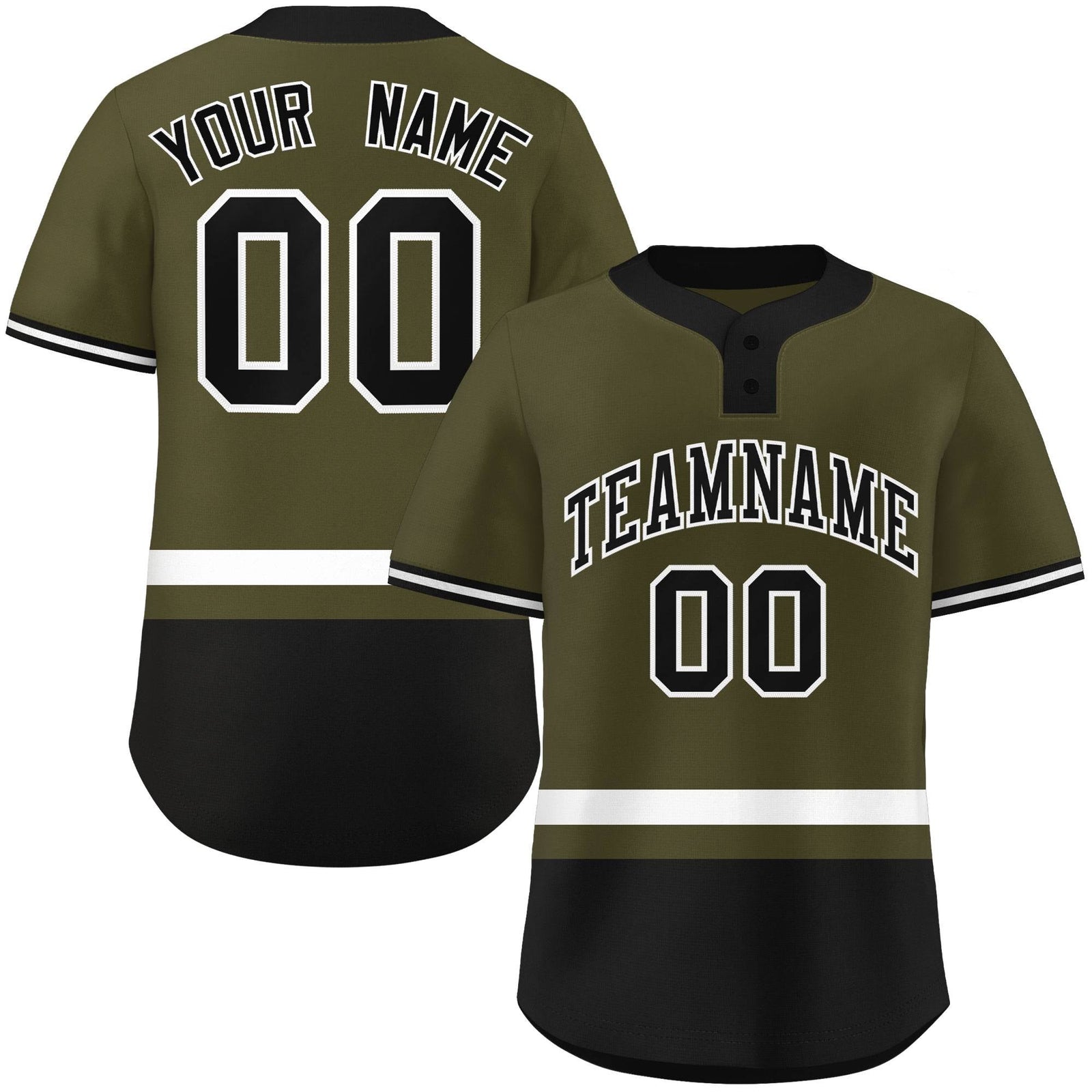 Custom Olive White-Black Color Block Personalized Authentic Two-Button Softball Jersey