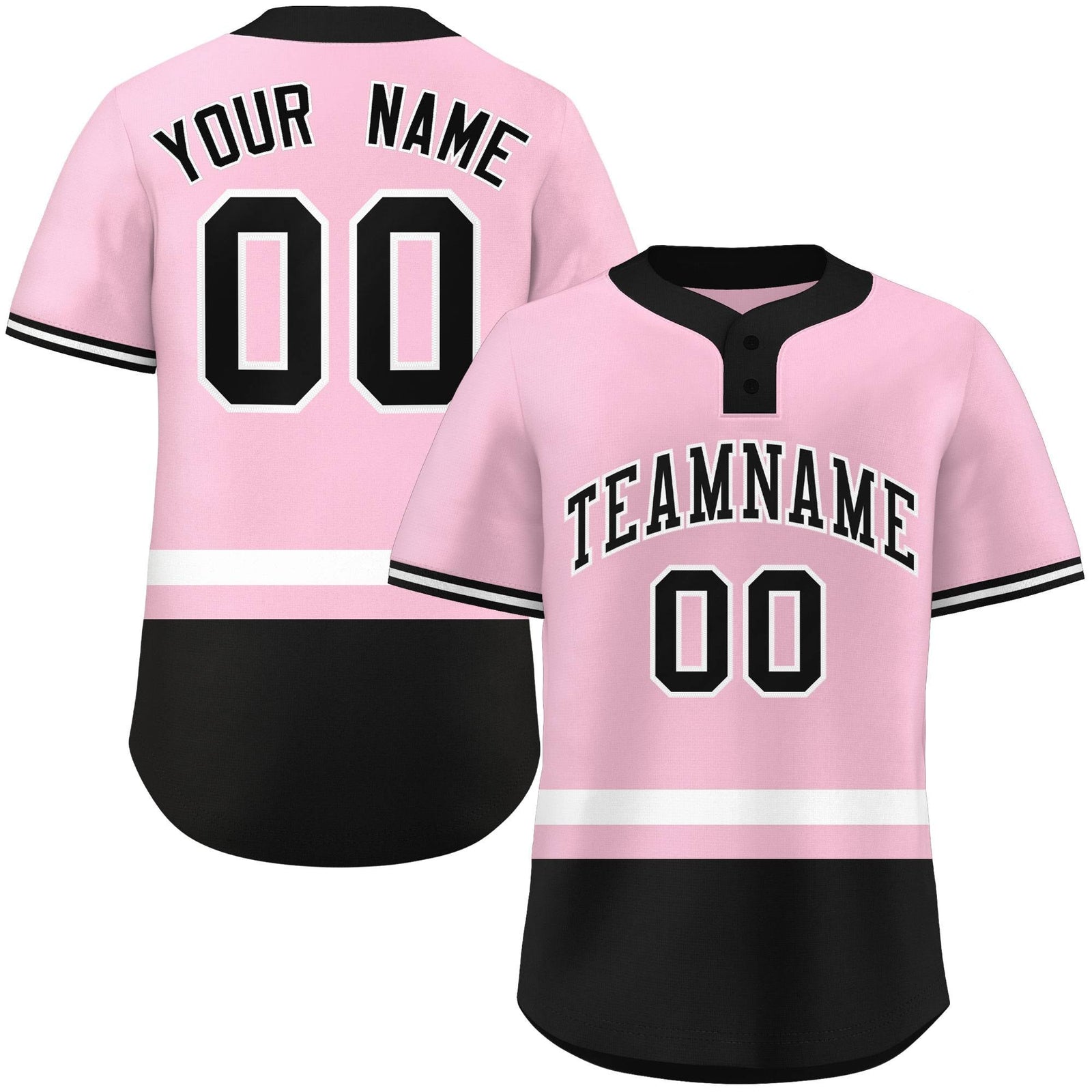 Custom Light Pink White-Black Color Block Personalized Authentic Two-Button Softball Jersey