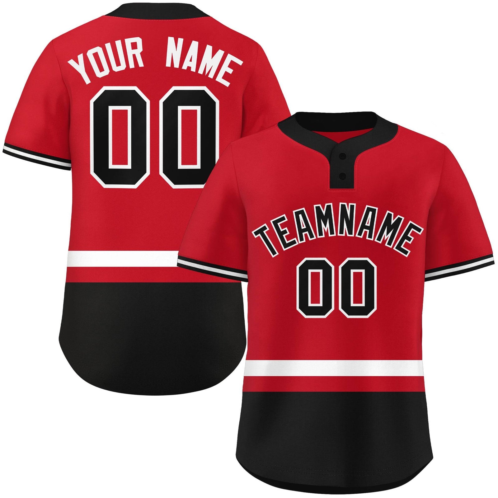 Custom Red White-Black Color Block Personalized Authentic Two-Button Softball Jersey