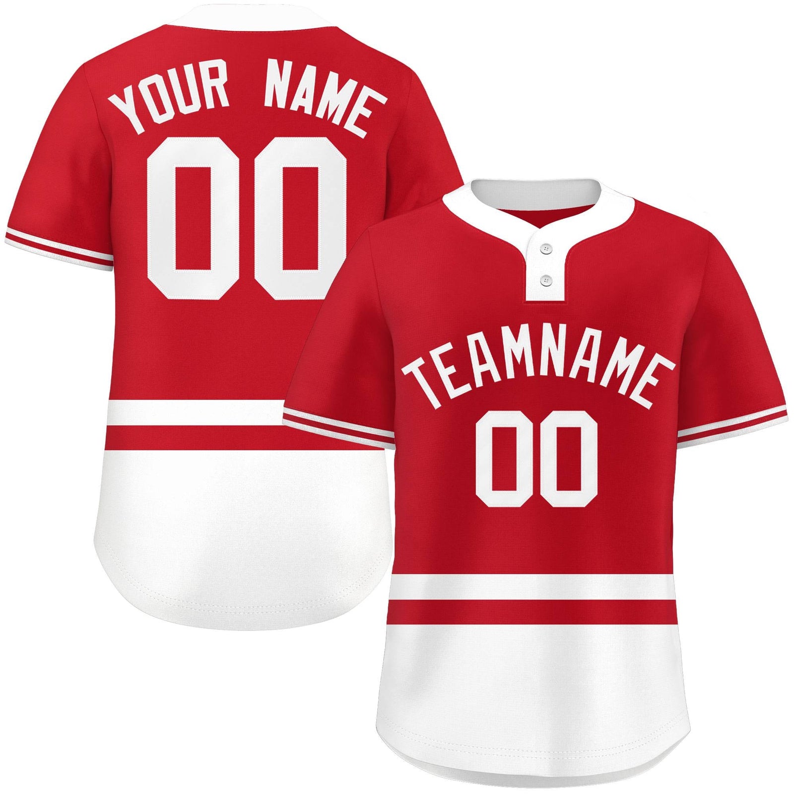 Custom Red White Color Block Personalized Authentic Two-Button Softball Jersey