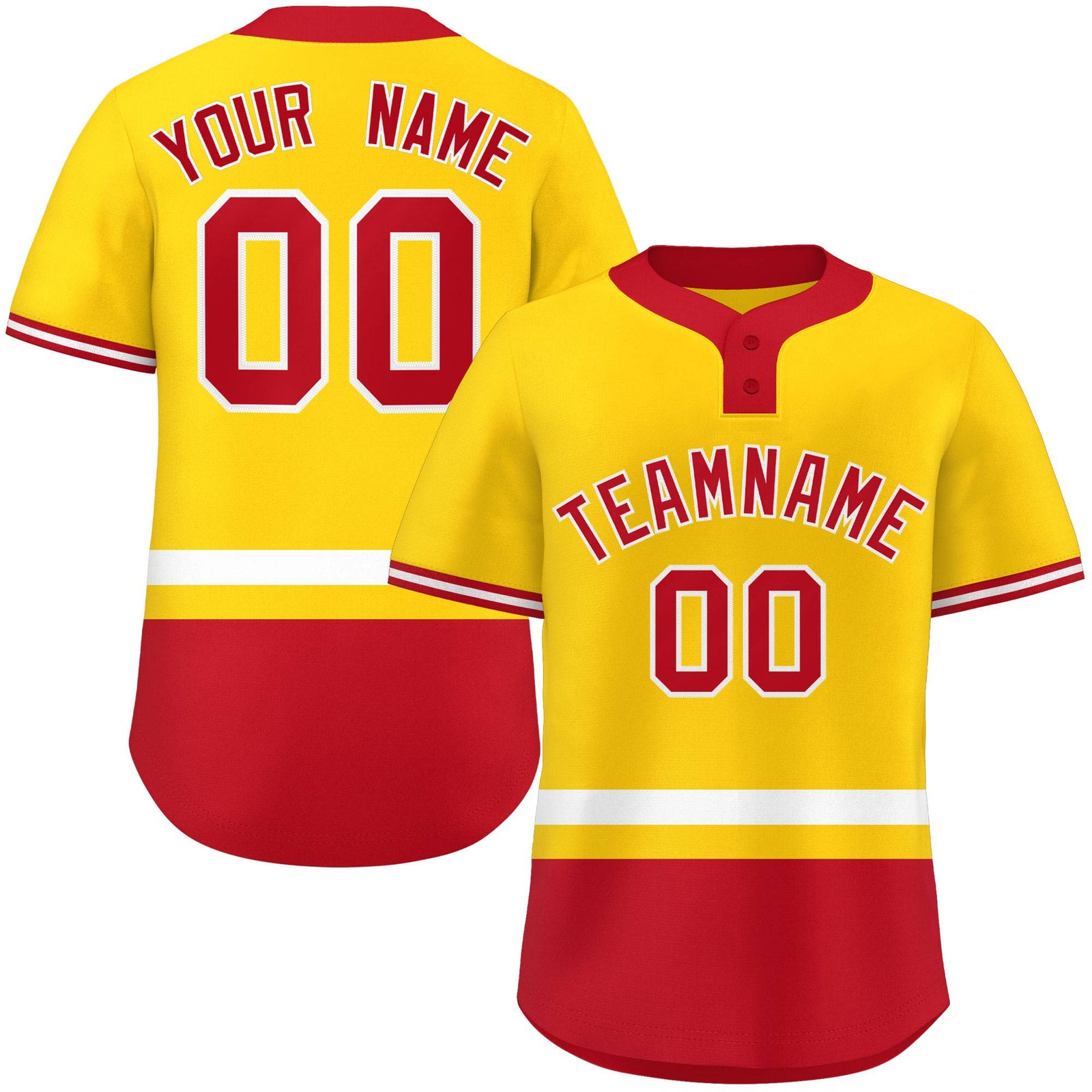 Custom Gold White-Red Color Block Personalized Authentic Two-Button Softball Jersey