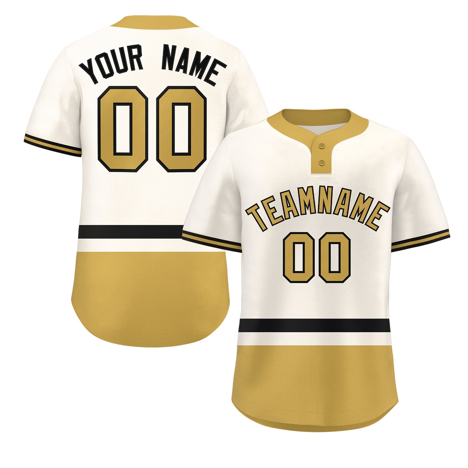 Custom Cream Black-Old Gold Color Block Personalized Authentic Two-Button Softball Jersey