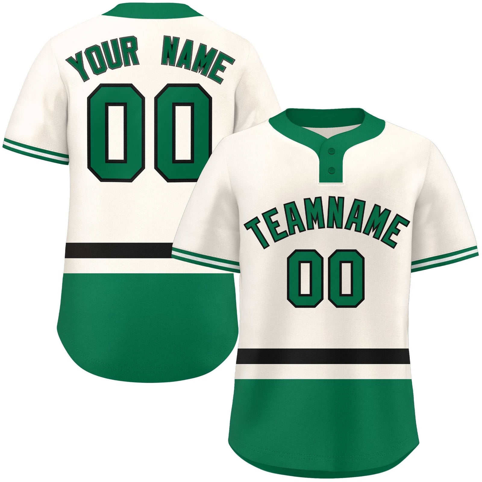 Custom Cream Black-Kelly Green Color Block Personalized Authentic Two-Button Softball Jersey