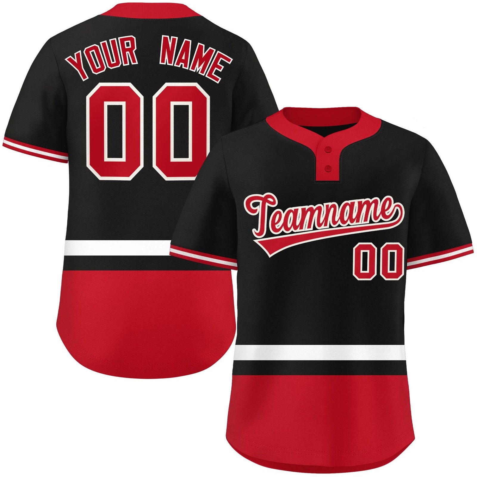 Custom Black White-Red Color Block Personalized Authentic Two-Button Softball Jersey