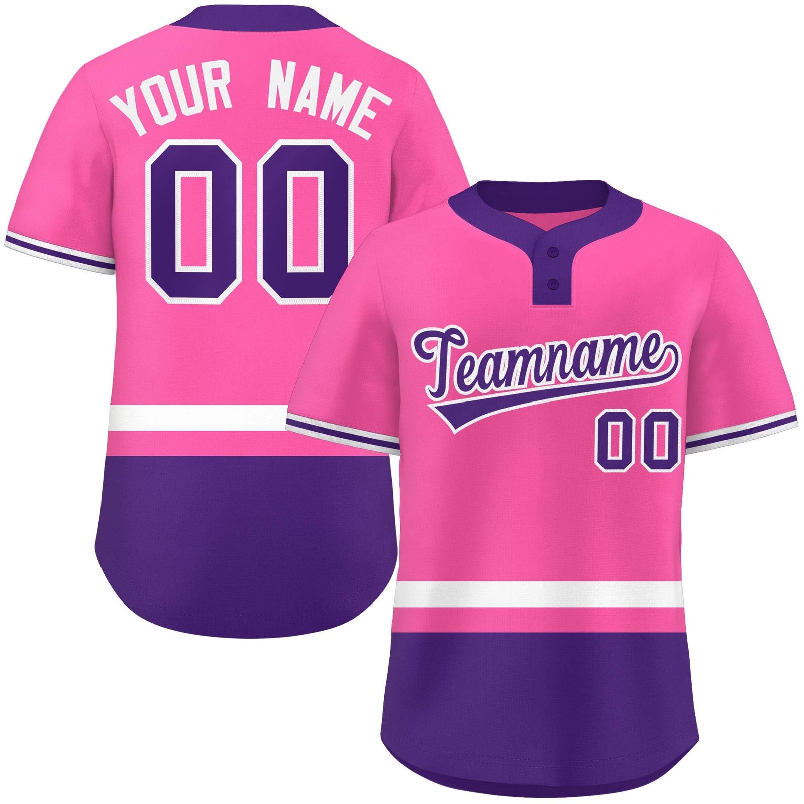 Custom Pink White-Purple Color Block Personalized Authentic Two-Button Softball Jersey