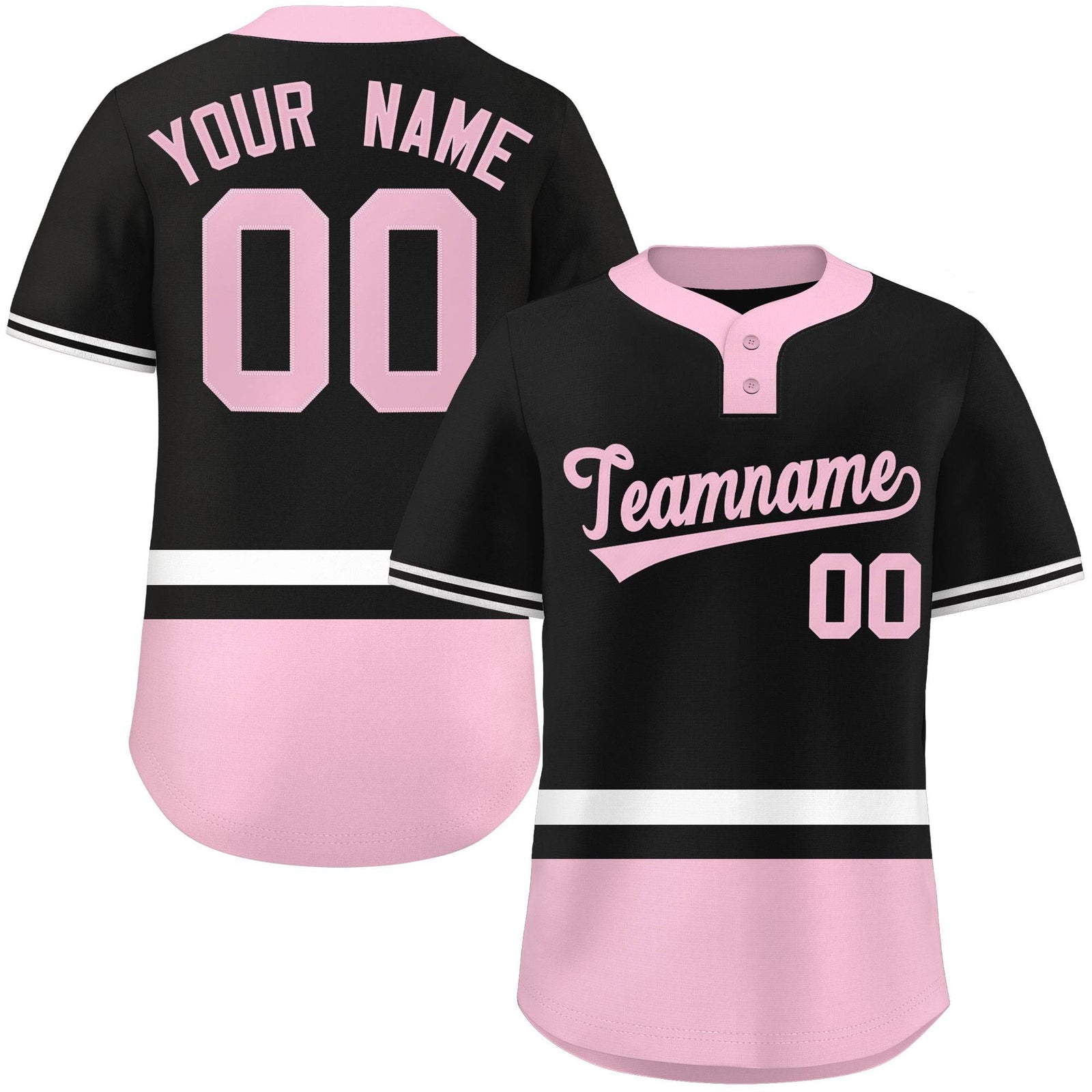 Custom Black White-Lt Pink Color Block Personalized Authentic Two-Button Softball Jersey