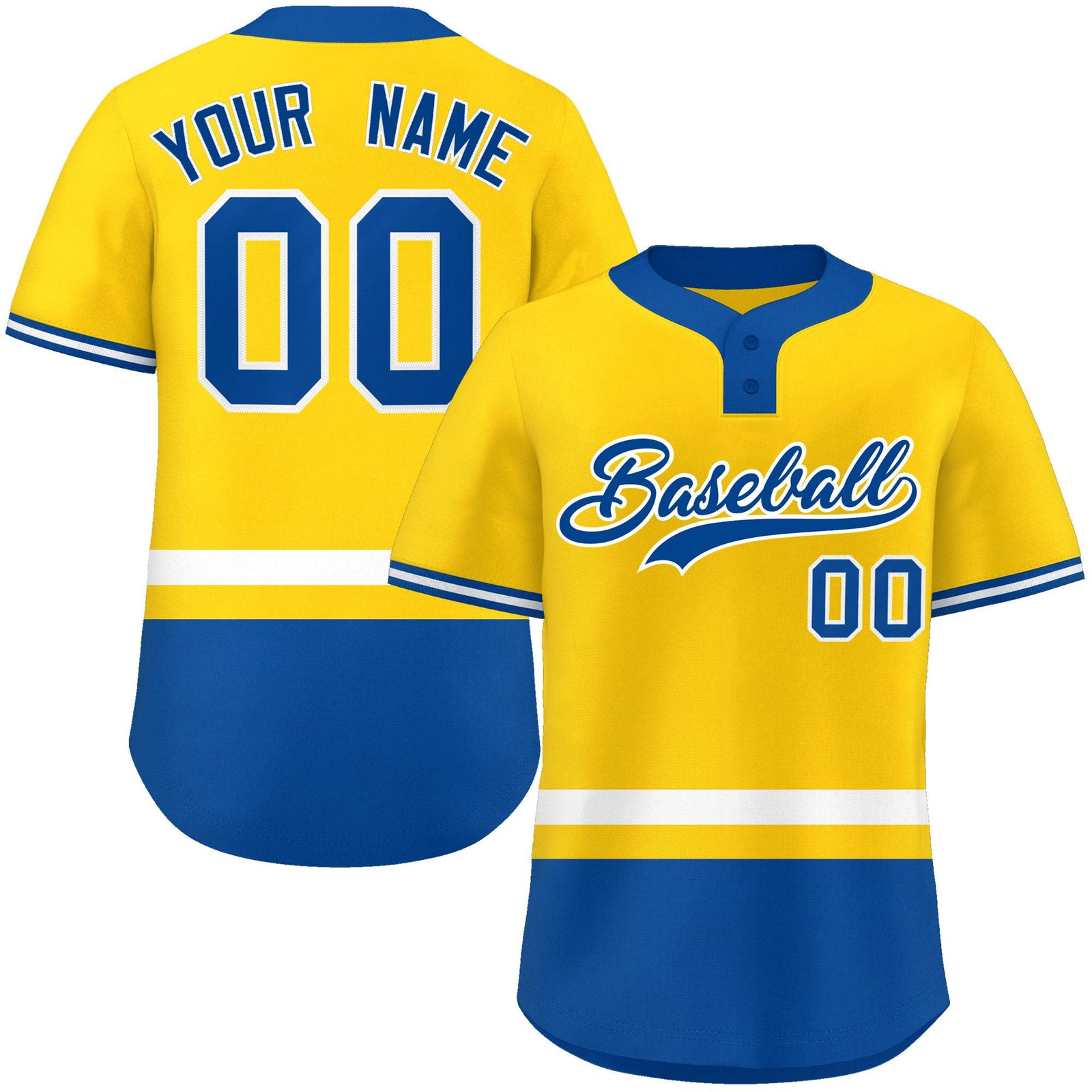 Custom Gold White-Royal Color Block Personalized Authentic Two-Button Softball Jersey