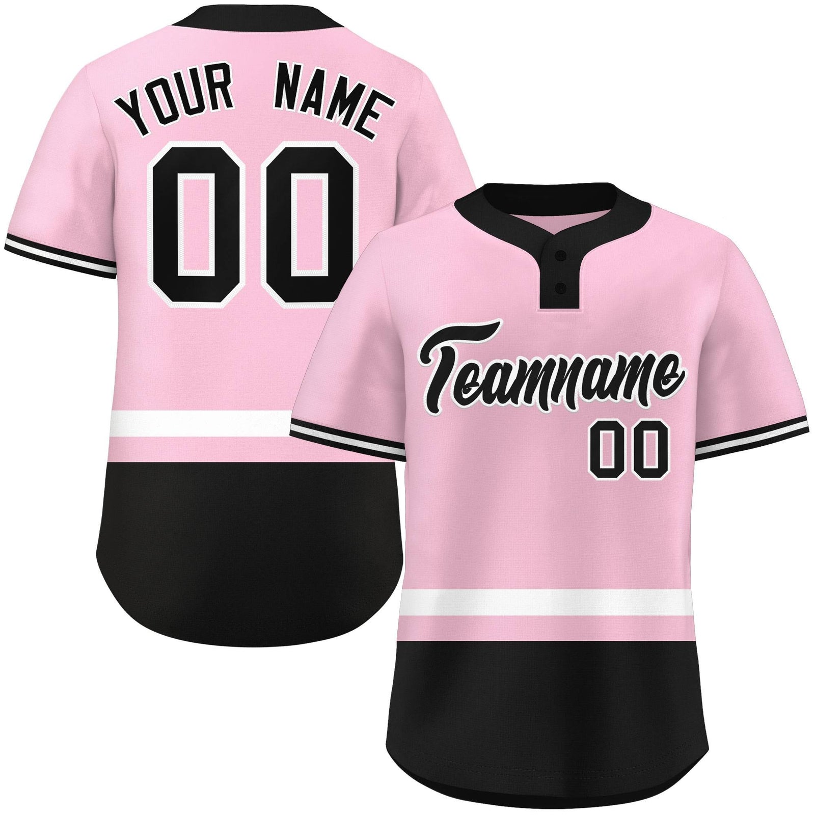 Custom Light Pink White-Black Color Block Personalized Authentic Two-Button Softball Jersey
