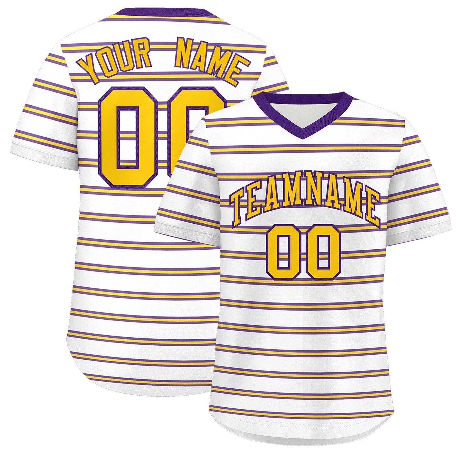 Custom White Purple-Yellow Personalized Horizontal Stripe Authentic Pullover Baseball Jersey