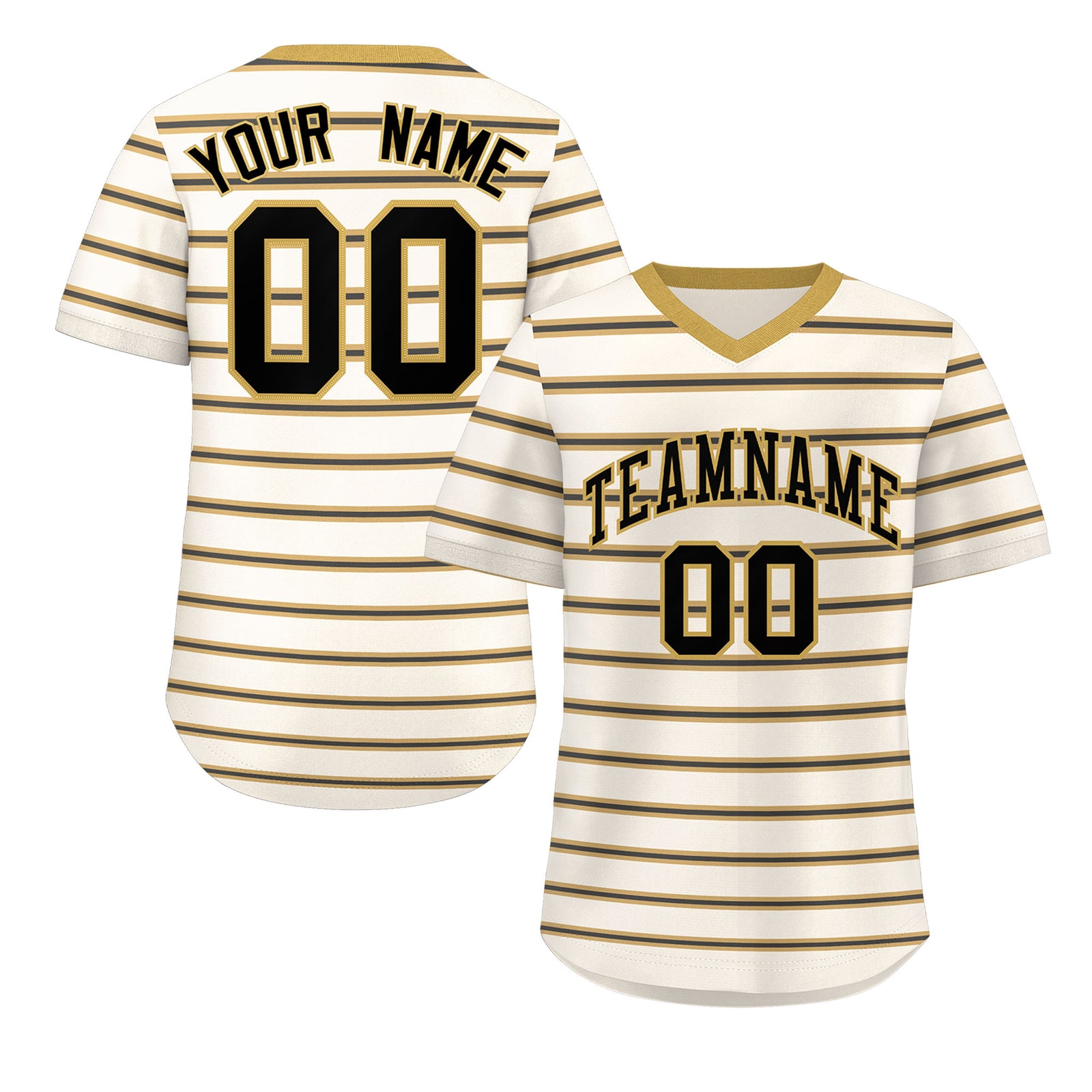 Custom Cream Old Gold-Black Personalized Horizontal Stripe Authentic Pullover Baseball Jersey