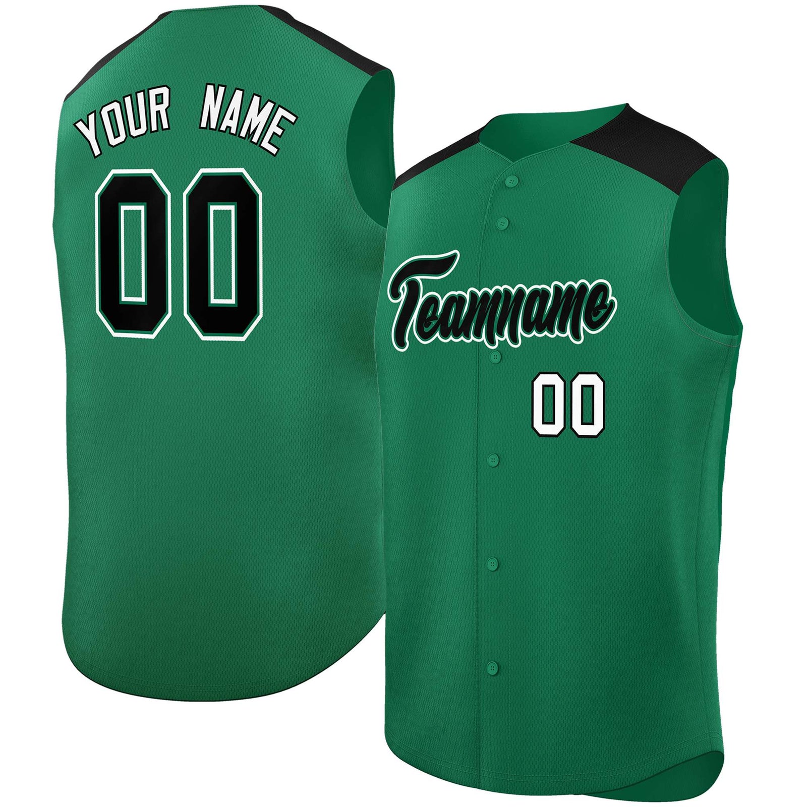 Custom Kelly Green Black Personalized Classic Authentic Sleeveless Baseball Jersey
