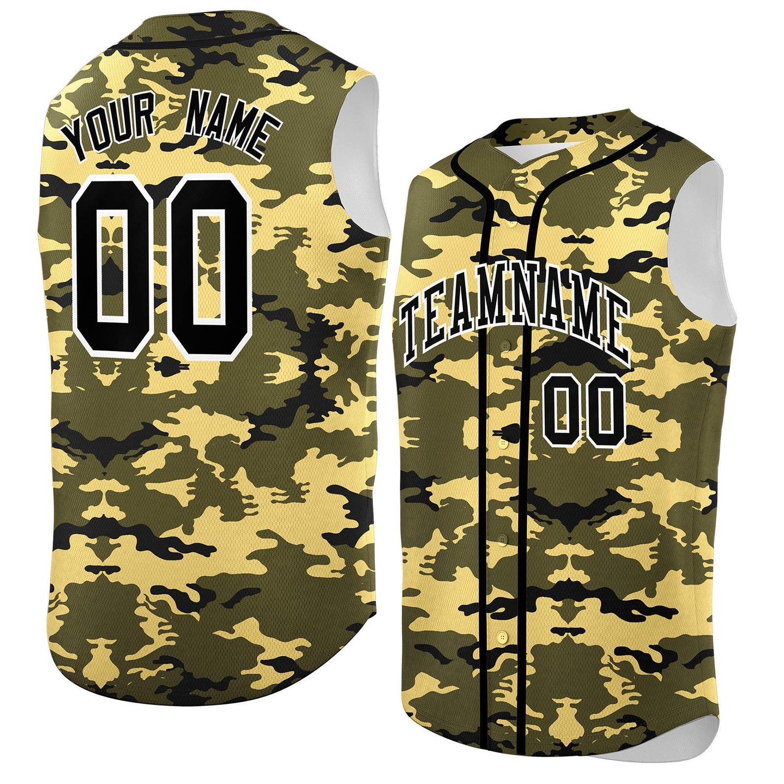 Custom Olive Khaki and Black Camo Fashion Authentic Sleeveless Baseball Jersey