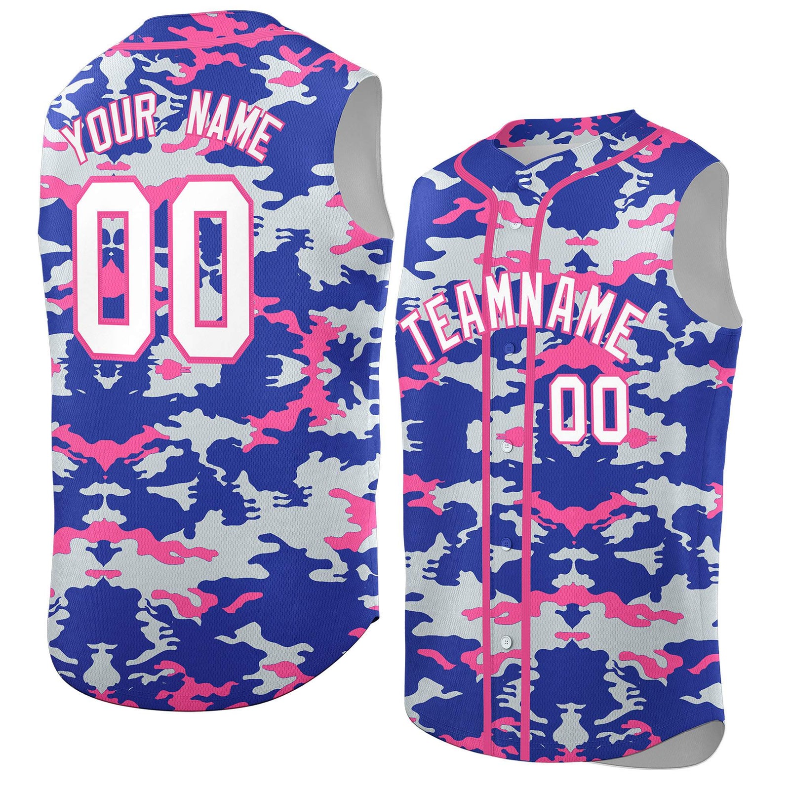 Custom Royal Silver and Pink Camo Fashion Authentic Sleeveless Baseball Jersey
