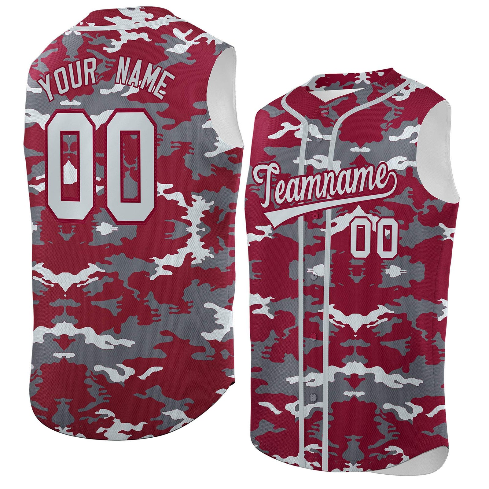 Custom Crimson Gray and Silver Camo Fashion Authentic Sleeveless Baseball Jersey