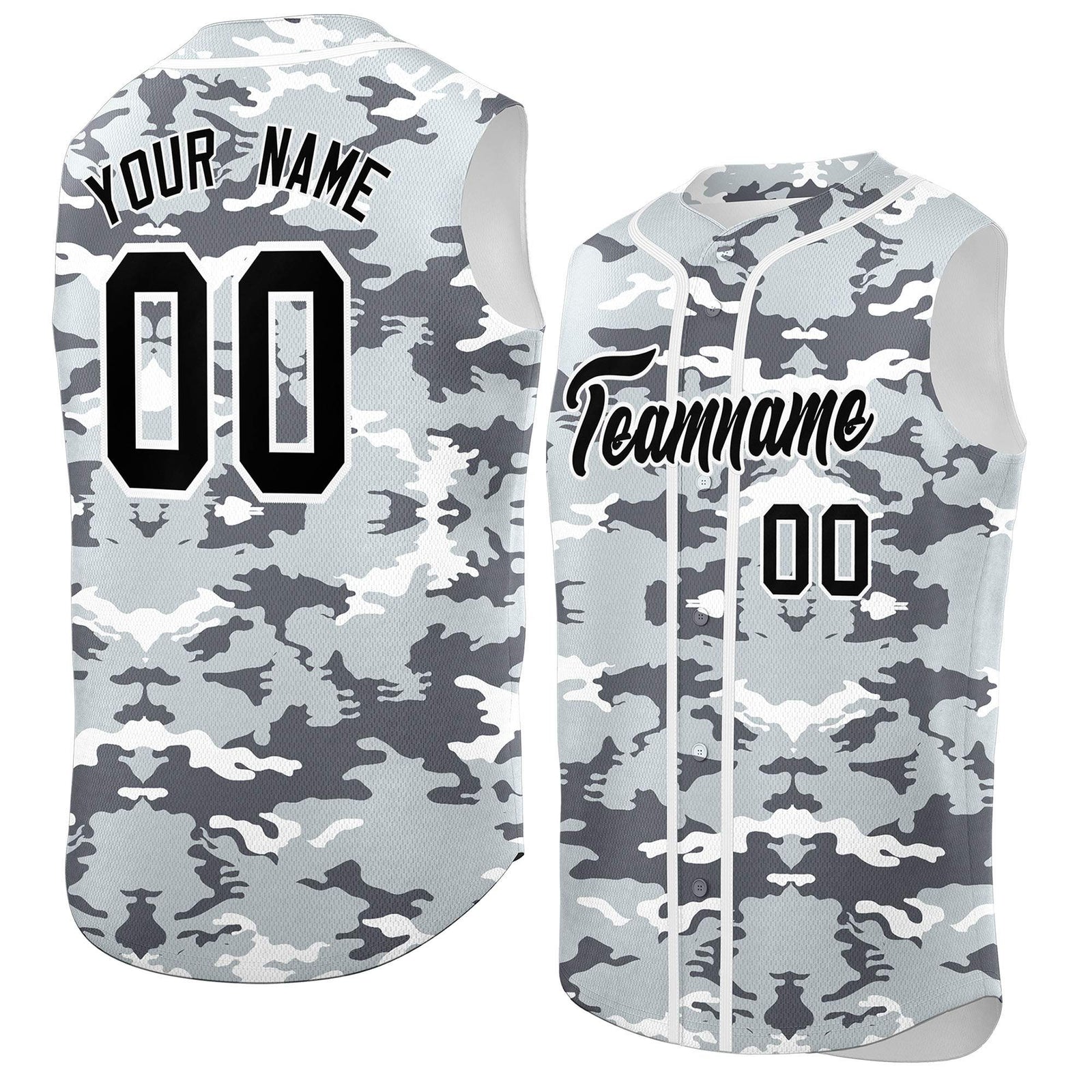Custom Silver Gray and White Camo Fashion Authentic Sleeveless Baseball Jersey