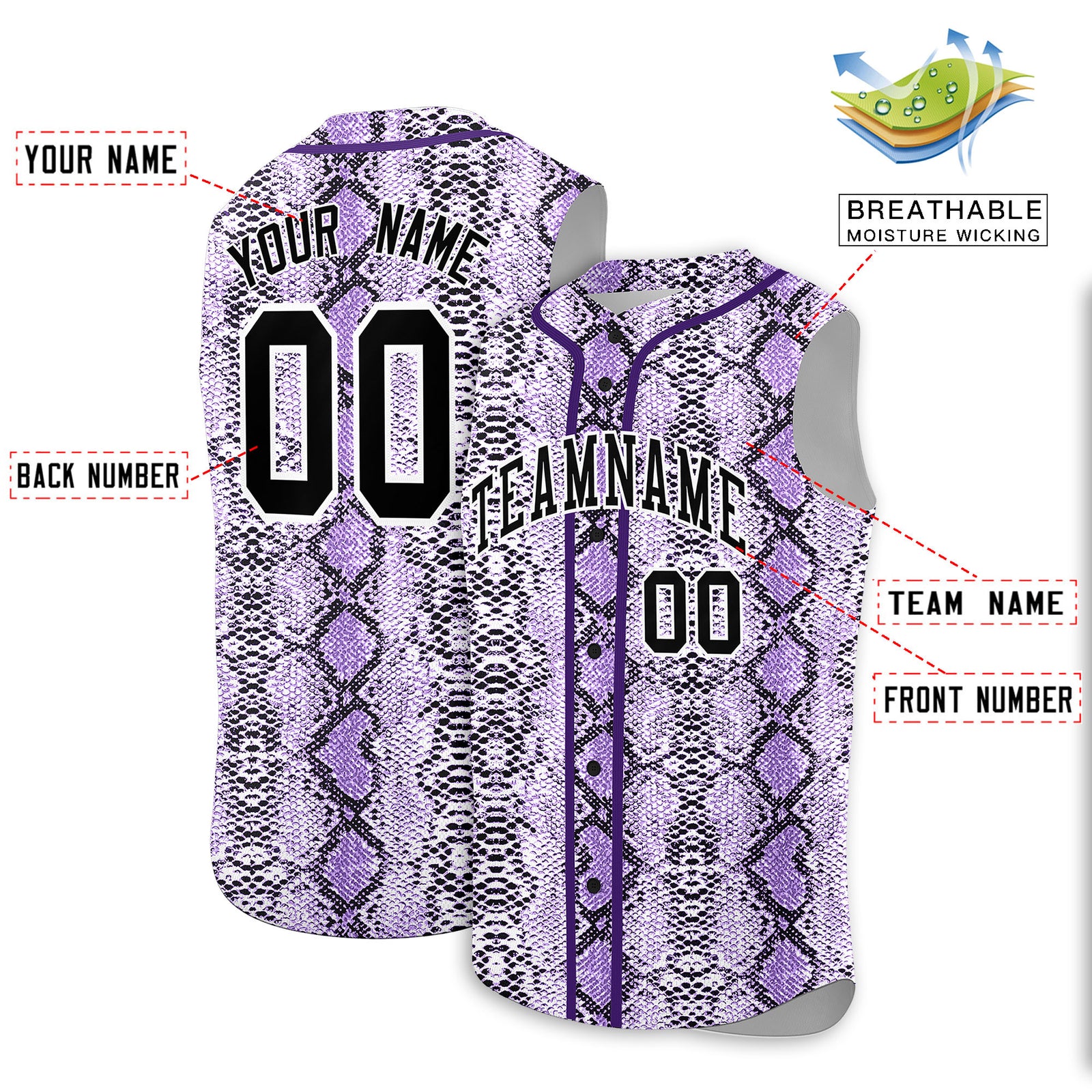 Custom Purple Snakeskin Pattern Authentic Sleeveless Baseball Jersey