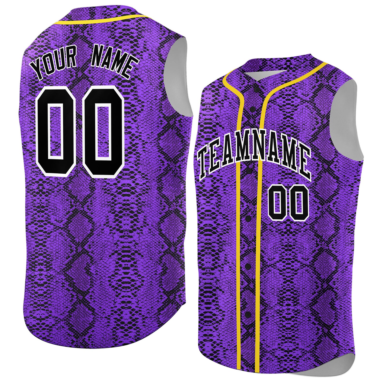 Custom Yellow Snakeskin Pattern Authentic Sleeveless Baseball Jersey