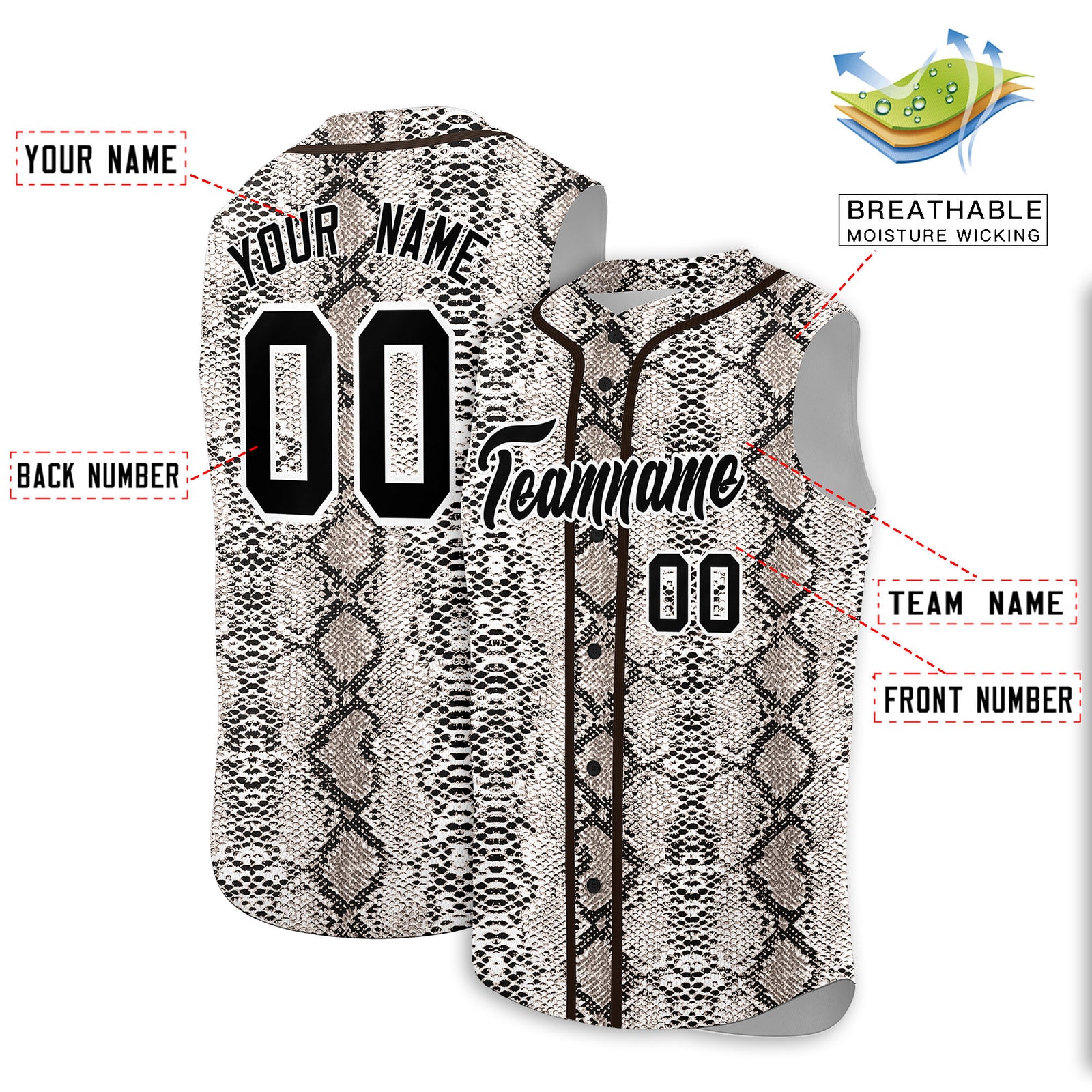 Custom Brown Snakeskin Pattern Authentic Sleeveless Baseball Jersey