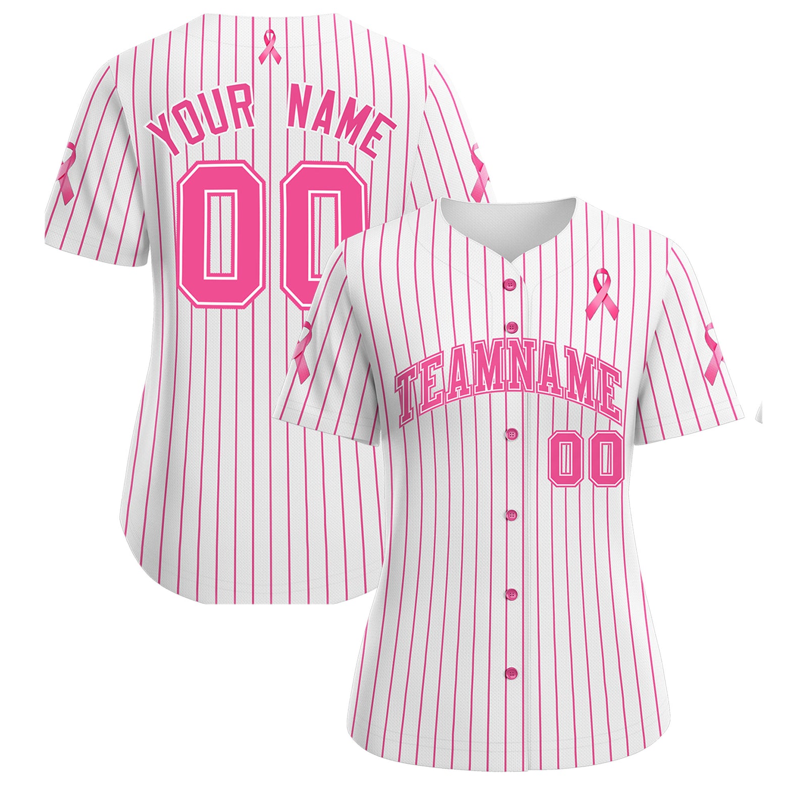 Custom White Pink Breast Cancer Awareness Month Pink Ribbon Authentic Baseball Jersey for Women