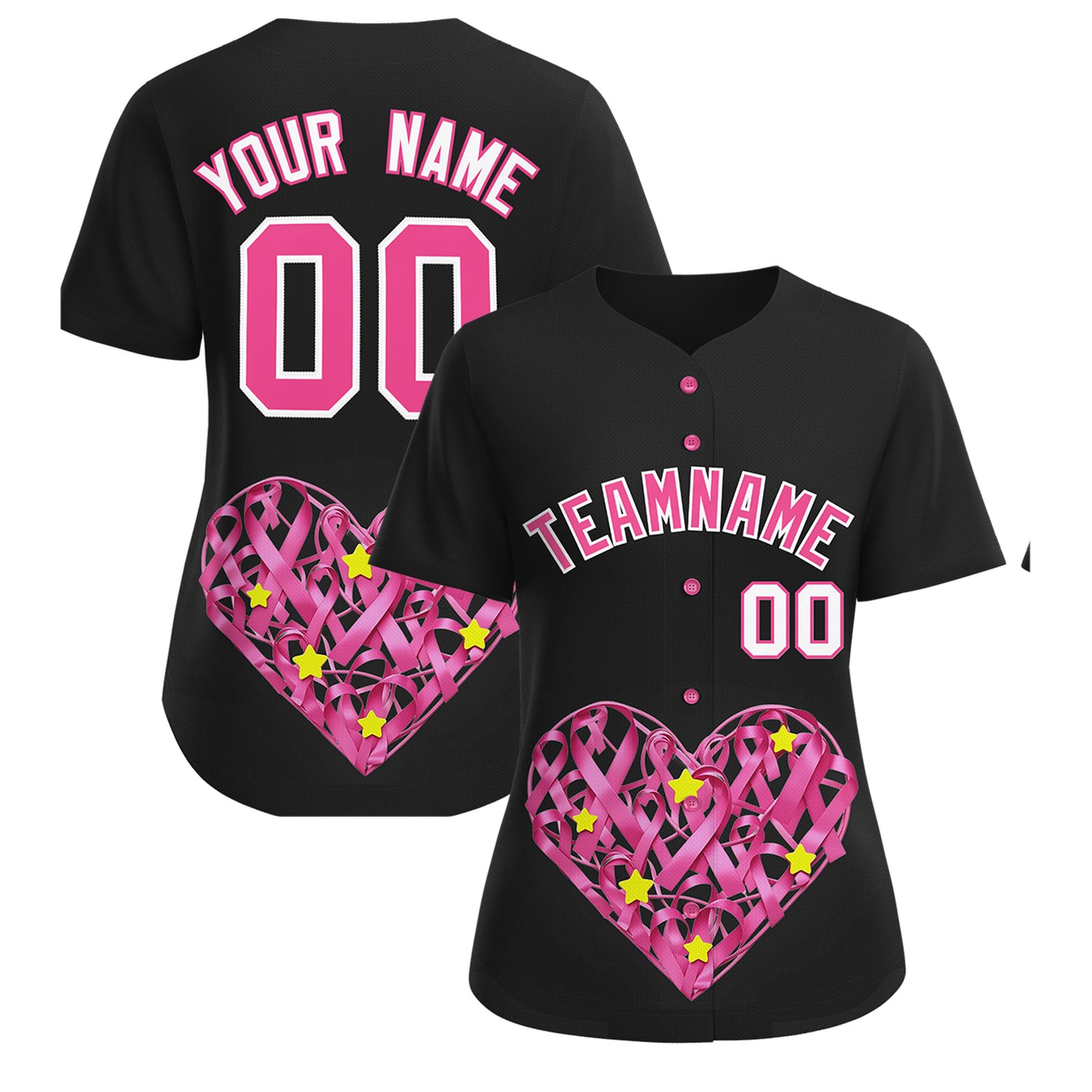 Custom Black Pink Breast Cancer Awareness Month Pink Ribbon Authentic Baseball Jersey for Women