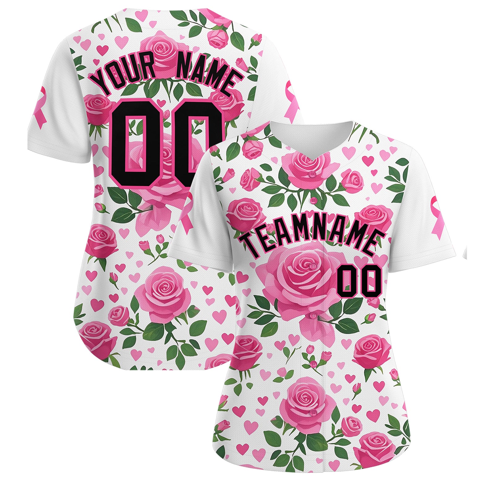 Custom White Black Breast Cancer Awareness Month Pink Ribbon Authentic Baseball Jersey for Women