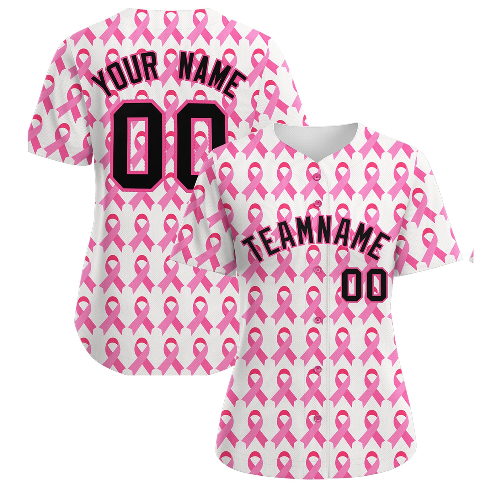 Custom White Black Breast Cancer Awareness Month Pink Ribbon Authentic Baseball Jersey for Women