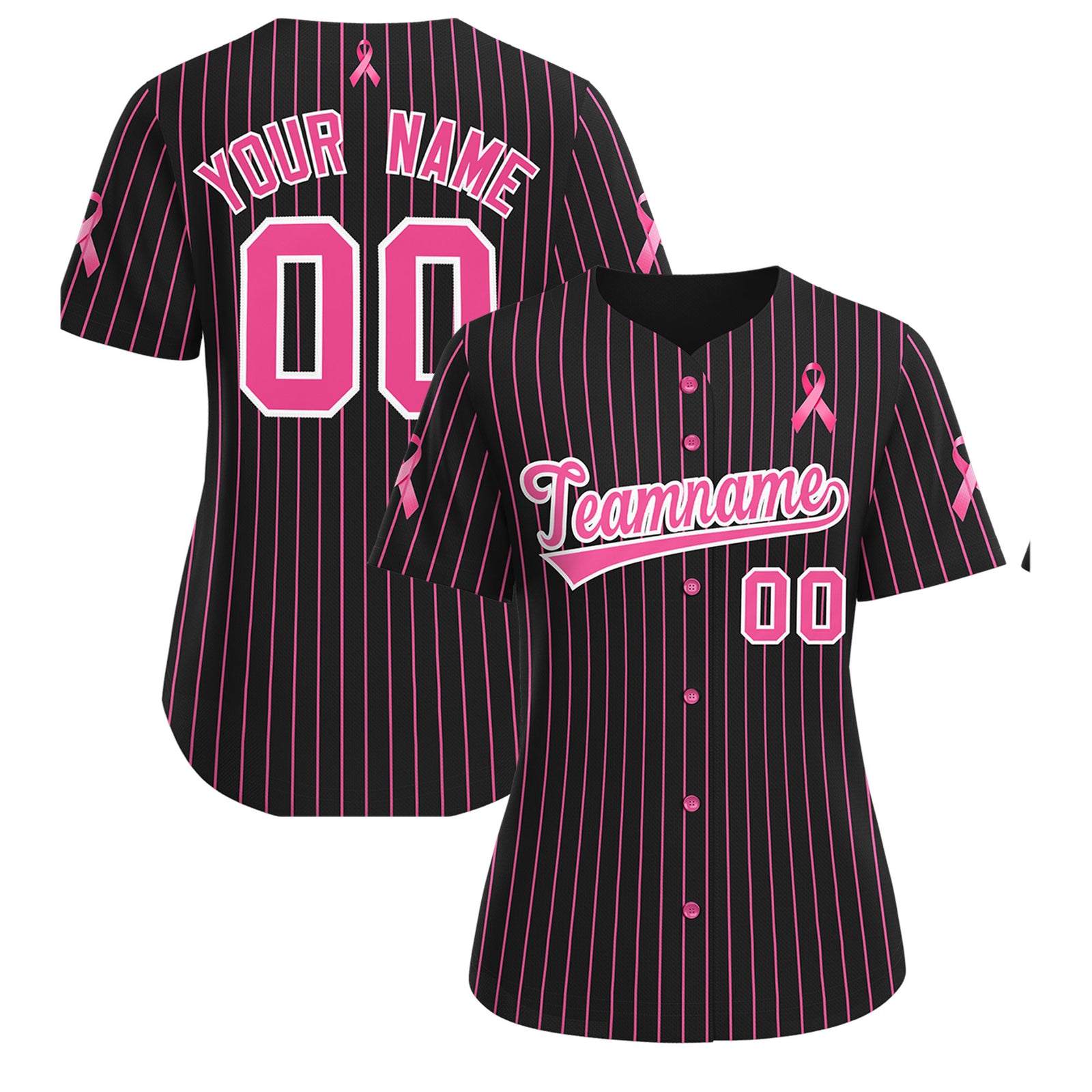Custom Black Pink Breast Cancer Awareness Month Pink Ribbon Authentic Baseball Jersey for Women| KXKSHOP