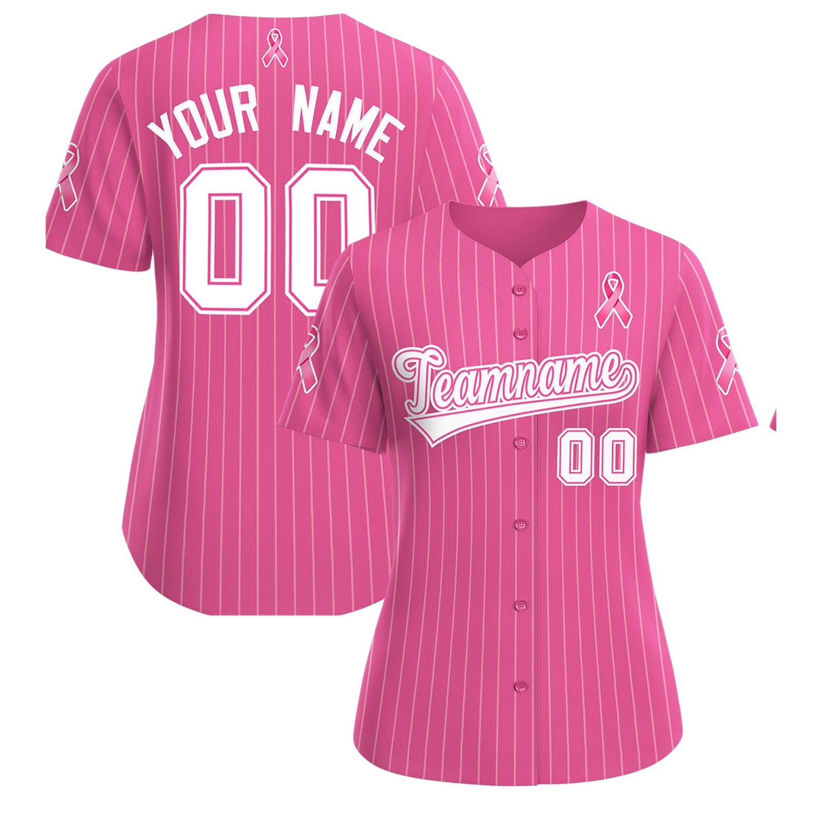 Custom Pink White Breast Cancer Awareness Month Pink Ribbon Authentic Baseball Jersey for Women| KXKSHOP