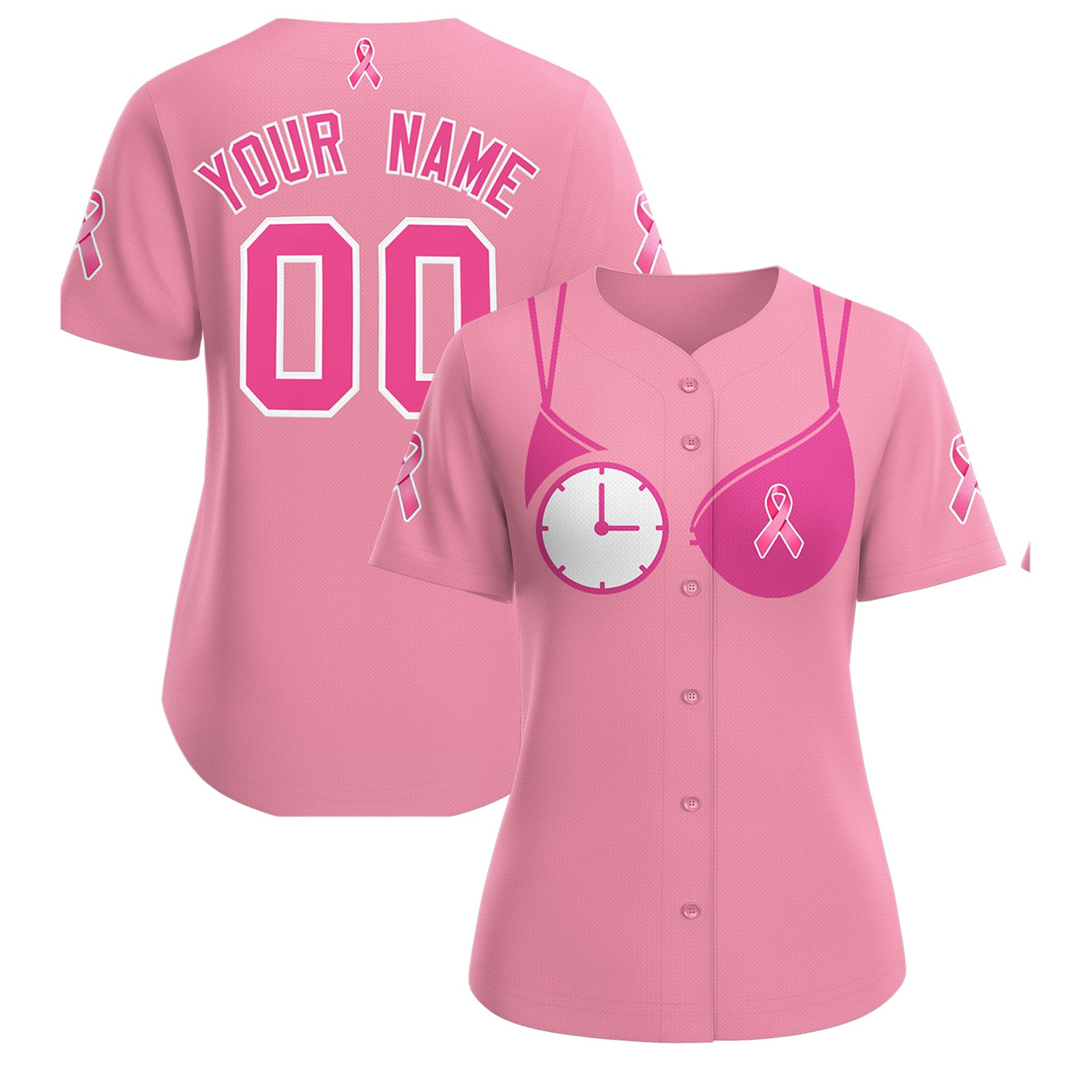 Custom Light Pink Pink Breast Cancer Awareness Month Pink Ribbon Authentic Baseball Jersey for Women| KXKSHOP