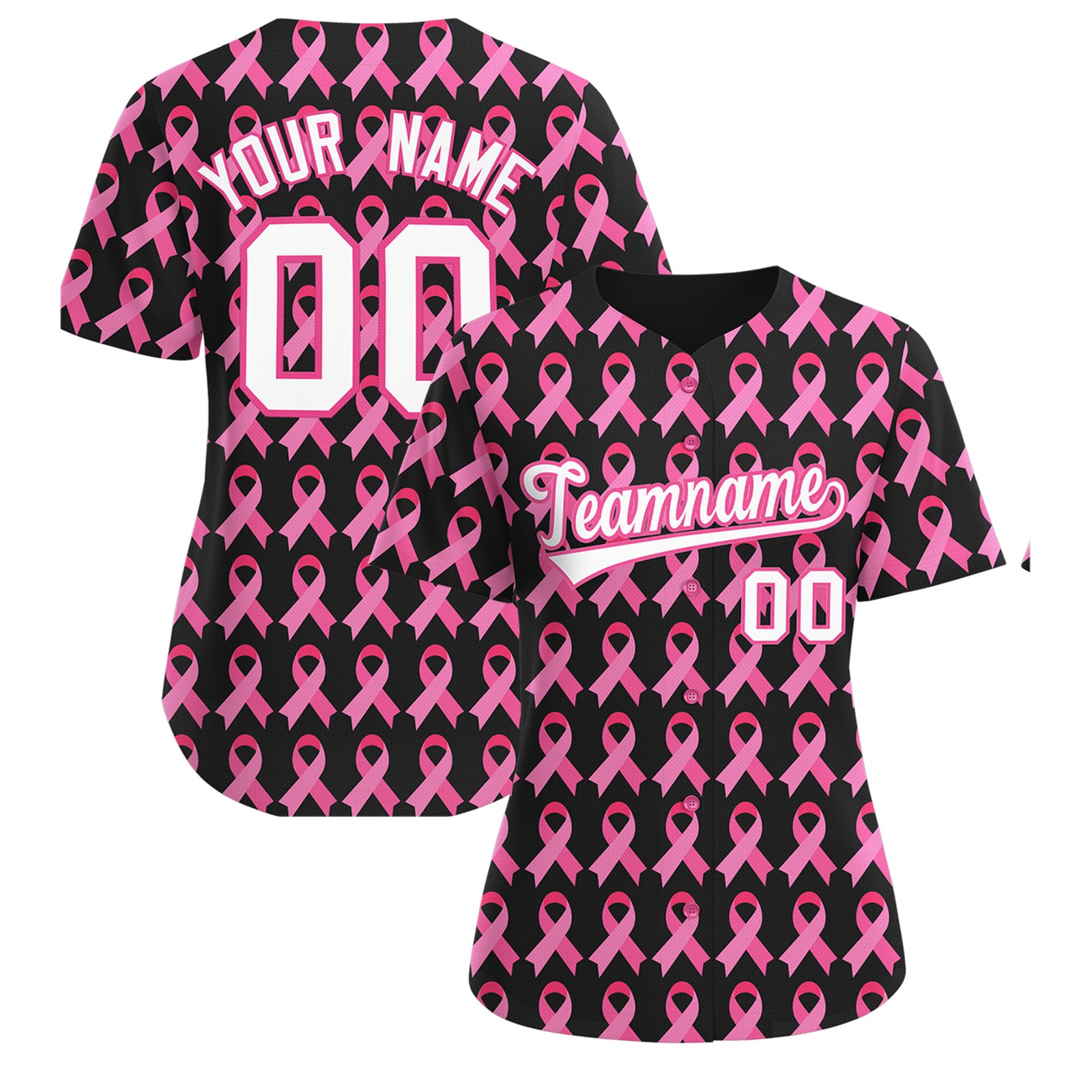 Custom Black Pink Breast Cancer Awareness Month Pink Ribbon Authentic Baseball Jersey for Women| KXKSHOP