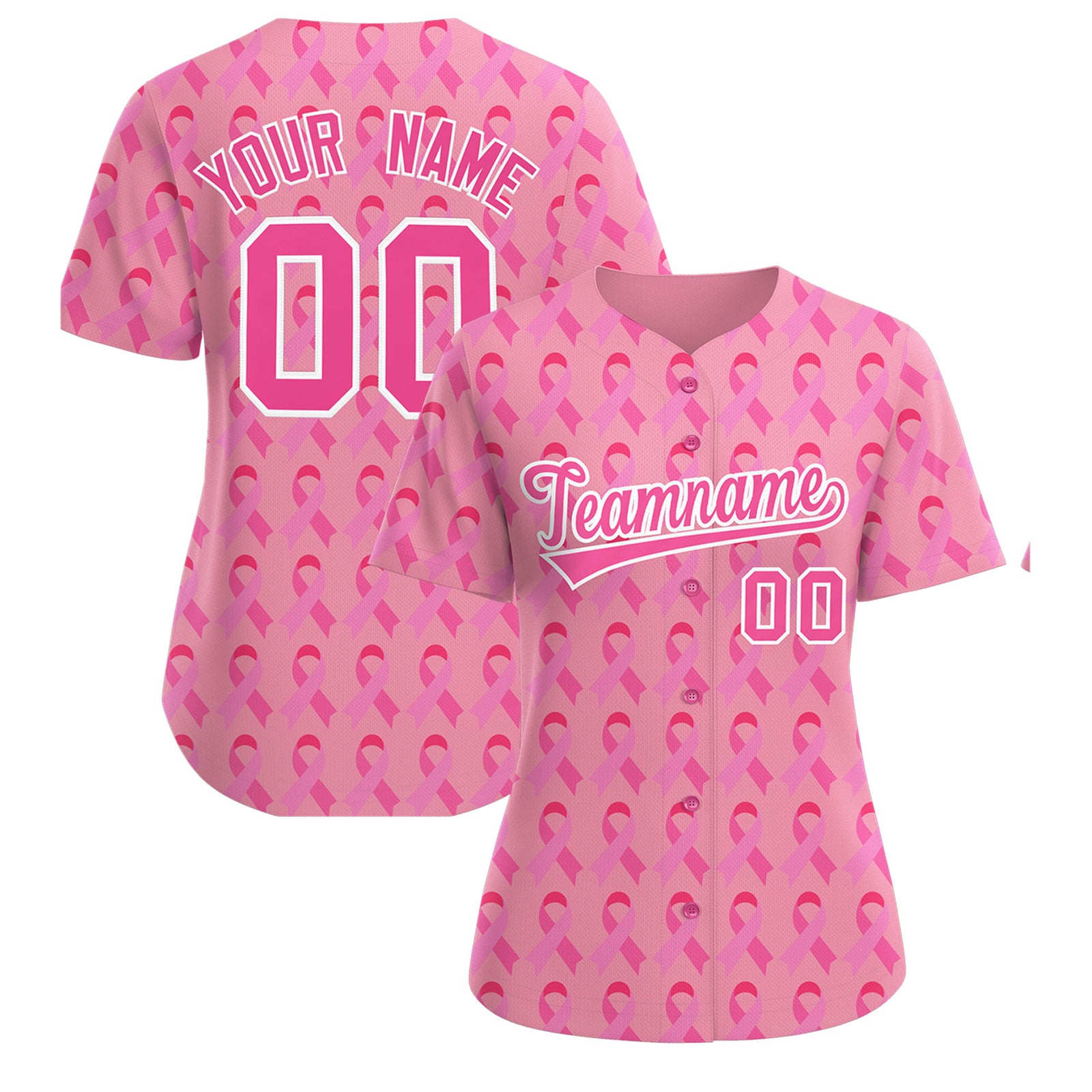 Custom Light Pink Pink Breast Cancer Awareness Month Pink Ribbon Authentic Baseball Jersey for Women| KXKSHOP