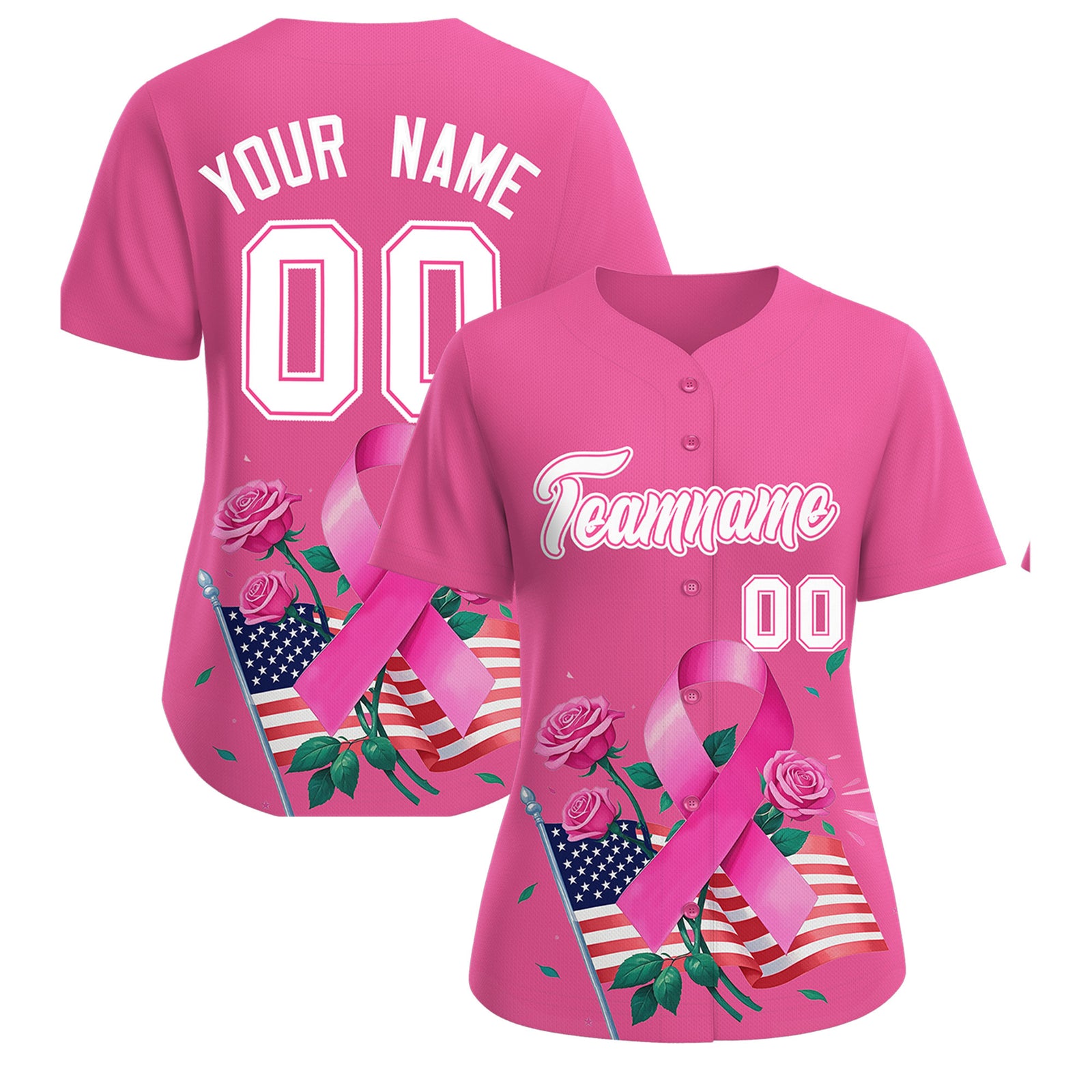 Custom Pink White Breast Cancer Awareness Month Pink Ribbon Authentic Baseball Jersey for Women
