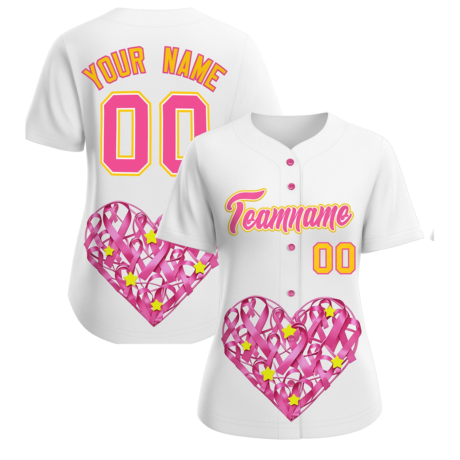 Custom White Pink Breast Cancer Awareness Month Pink Ribbon Authentic Baseball Jersey for Women